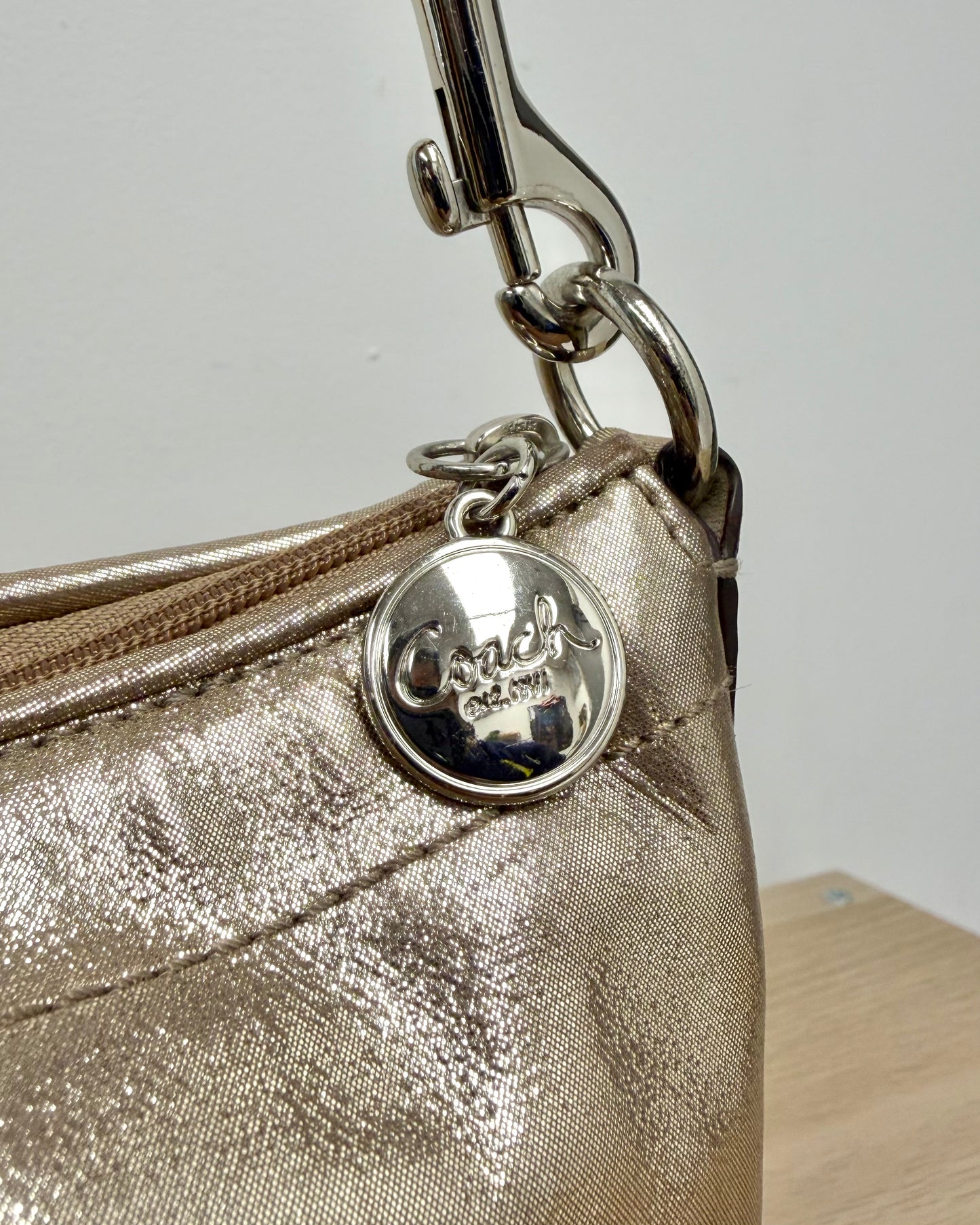 Coach champagne leather mini shoulder bag