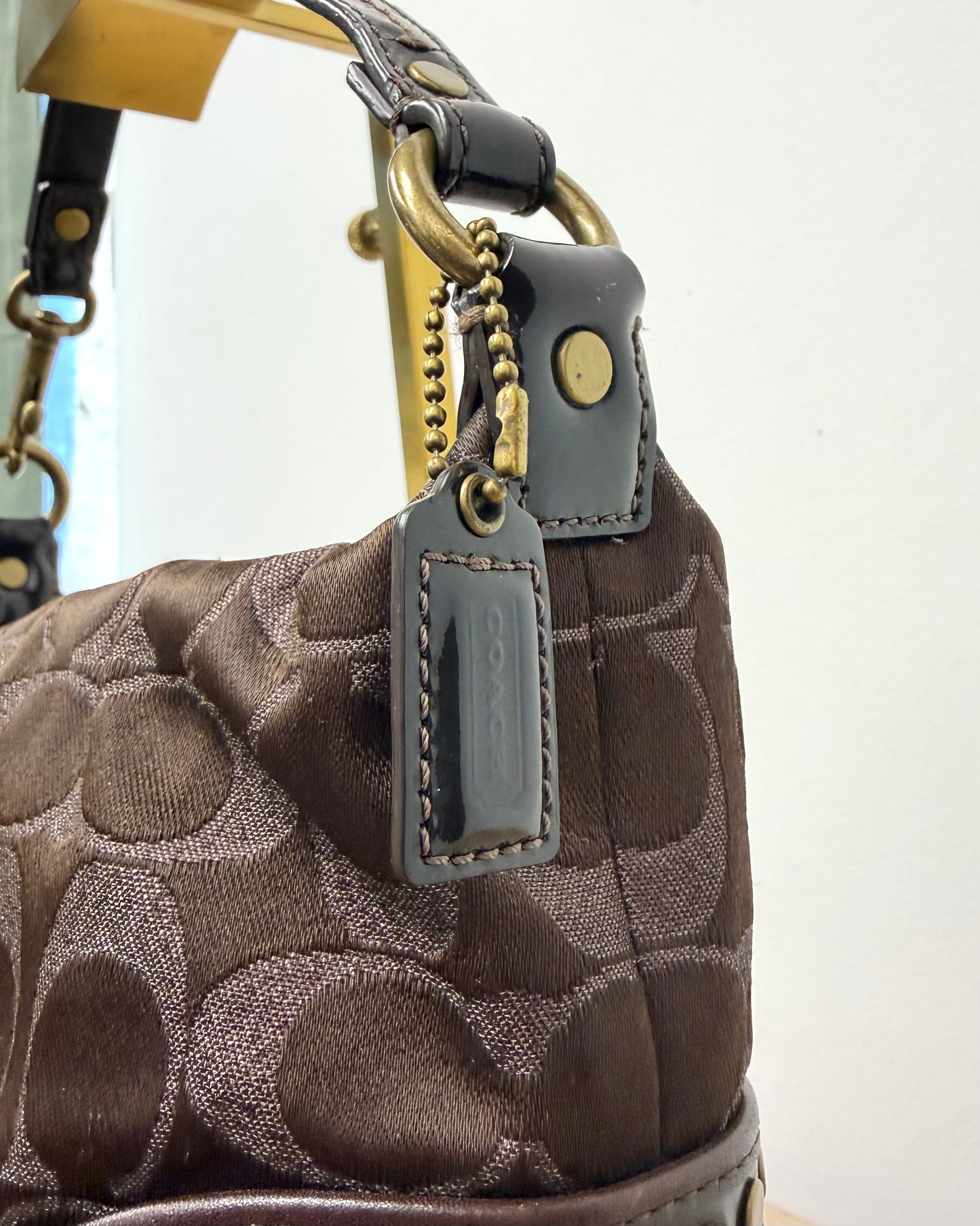 Coach Metallic Bronze Leather Baguette Bag