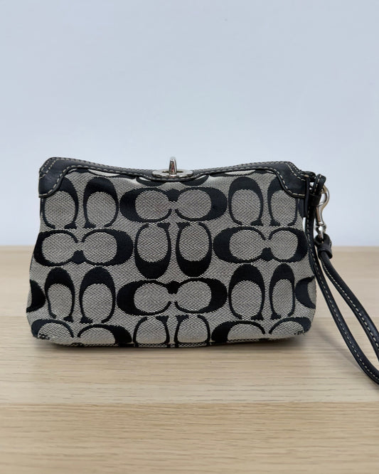 Coach Jacquard Signature C Turn Lock Medium Black and Cream Wristlet