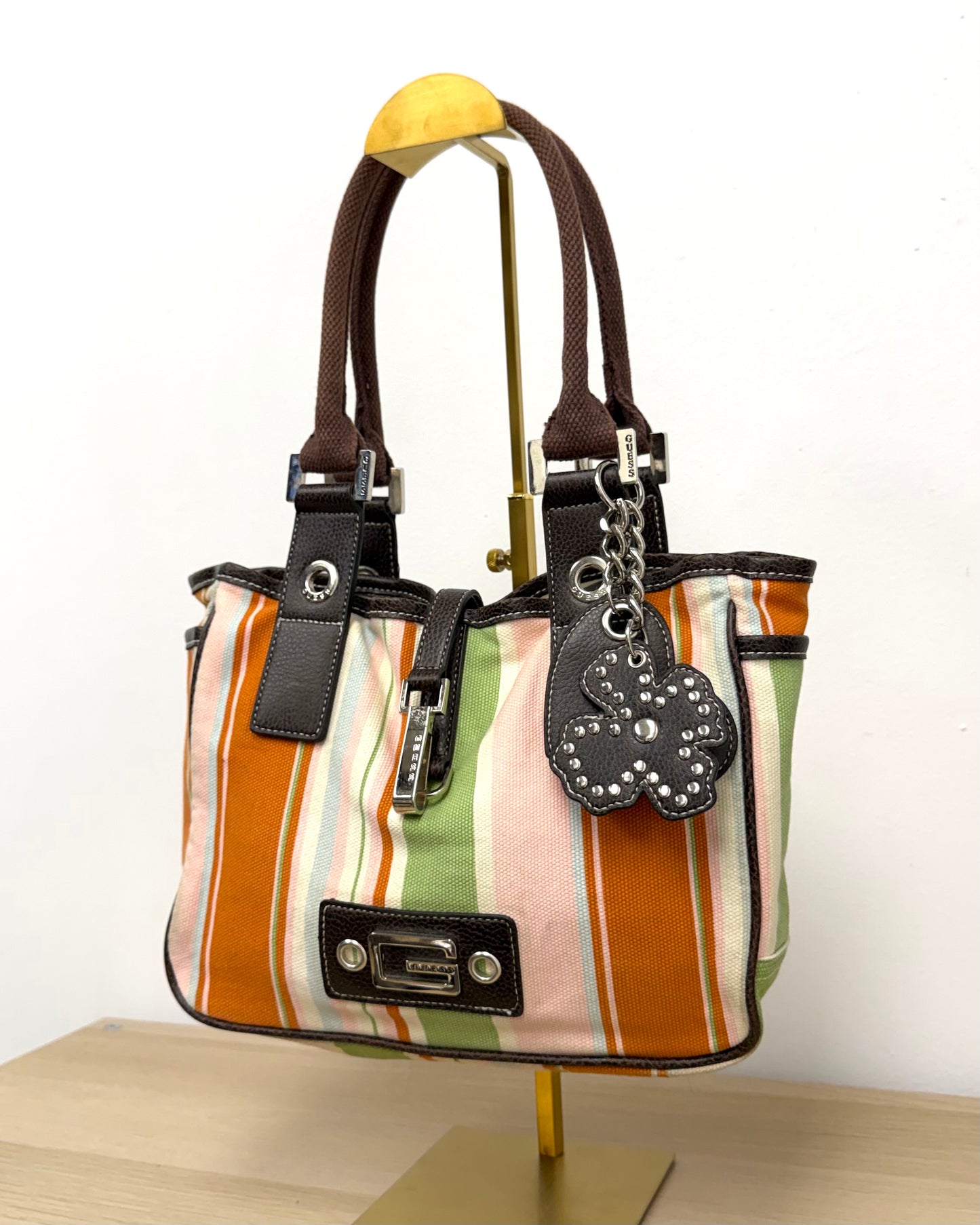 Guess striped canvas handbag