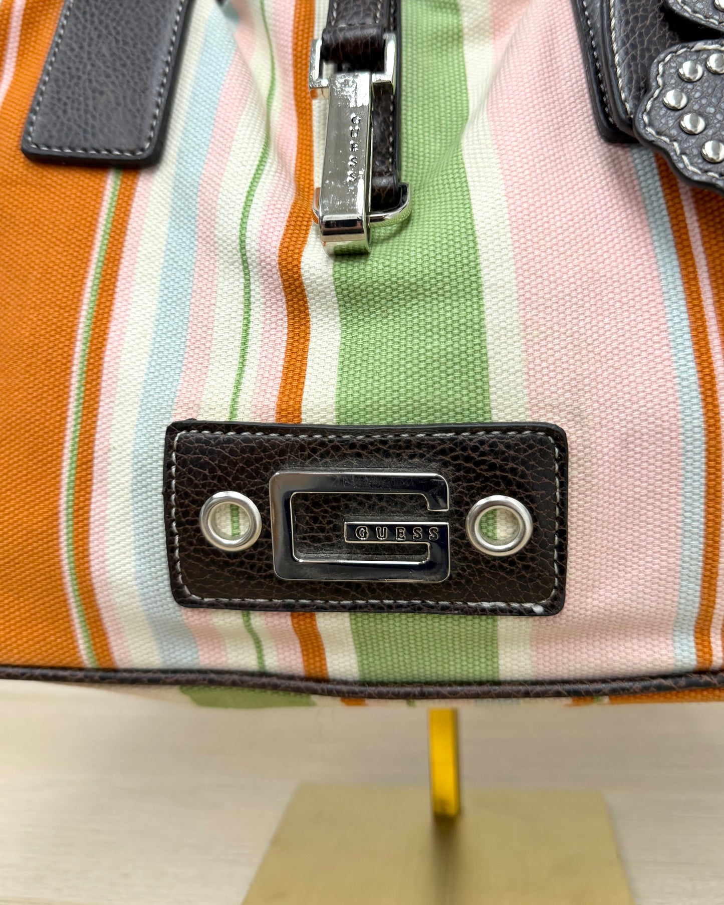 Guess striped canvas handbag