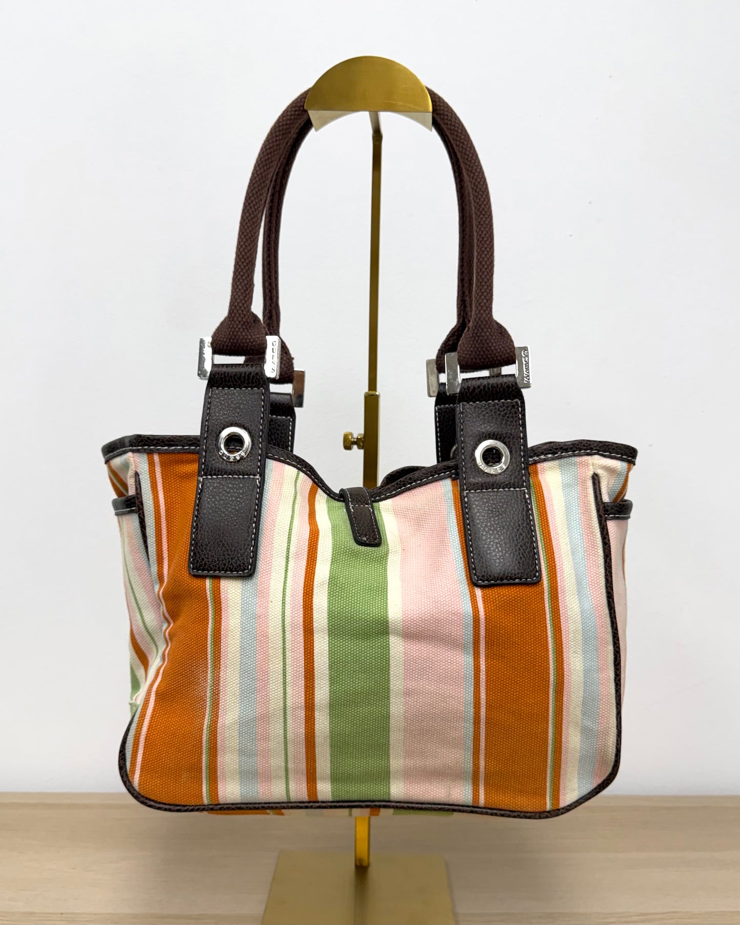 Guess striped canvas handbag