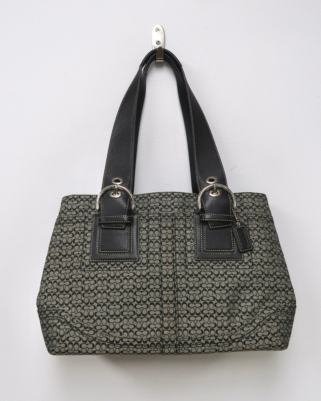 Coach Soho Signature Small Black Gray Canvas Satchel Bag