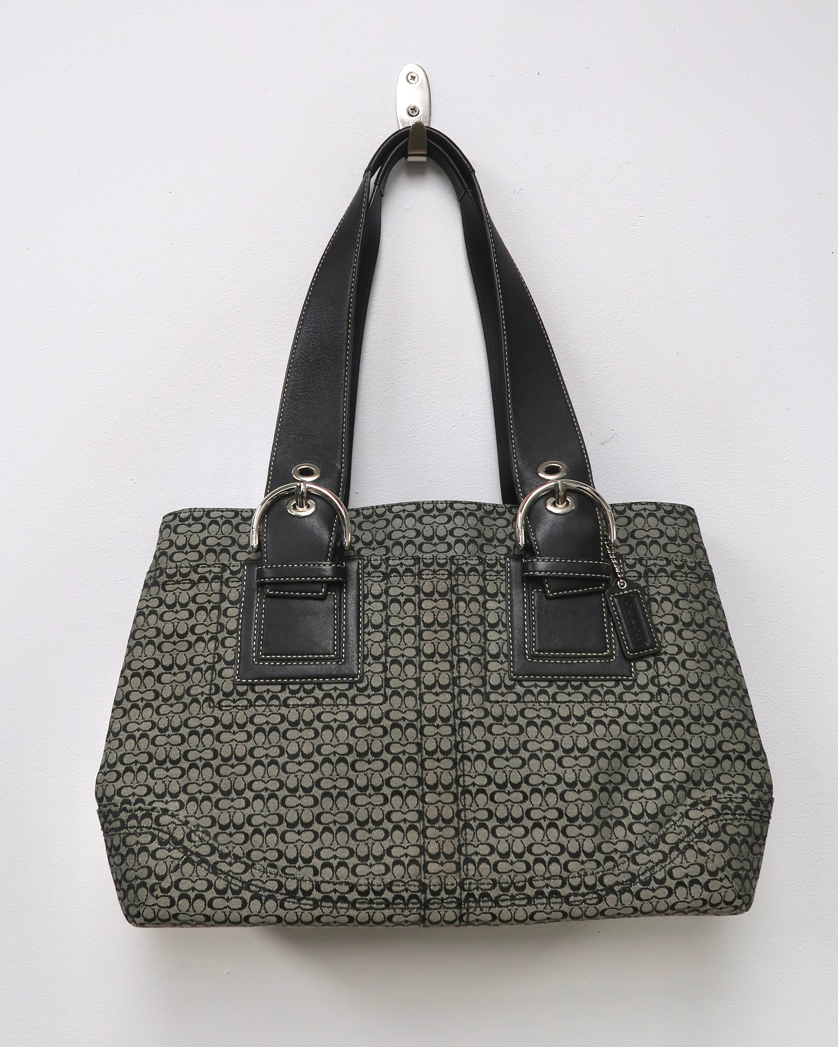 Coach Soho Signature Small Black Gray Canvas Satchel Bag