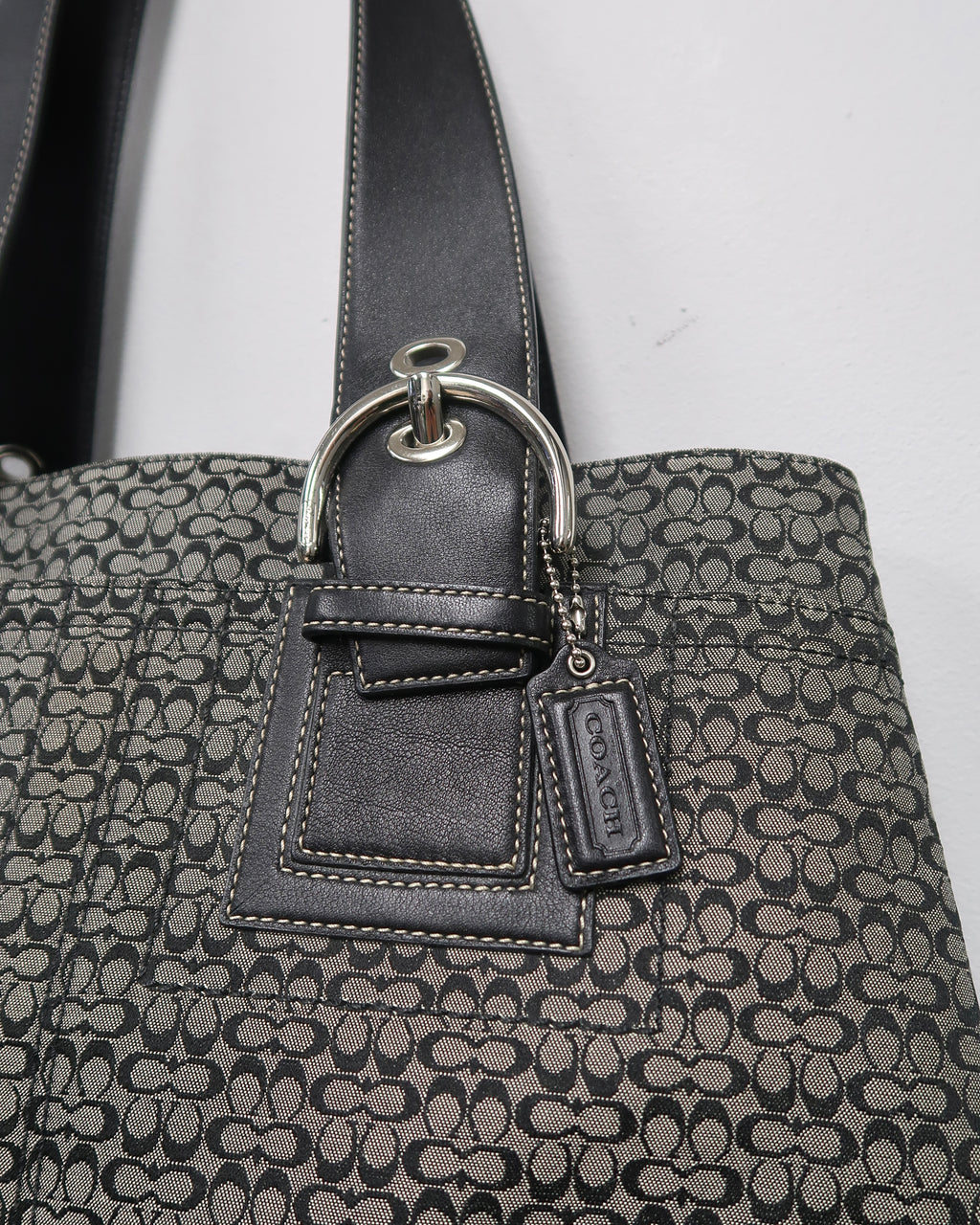 Coach Soho Signature Small Black Gray Canvas Satchel Bag