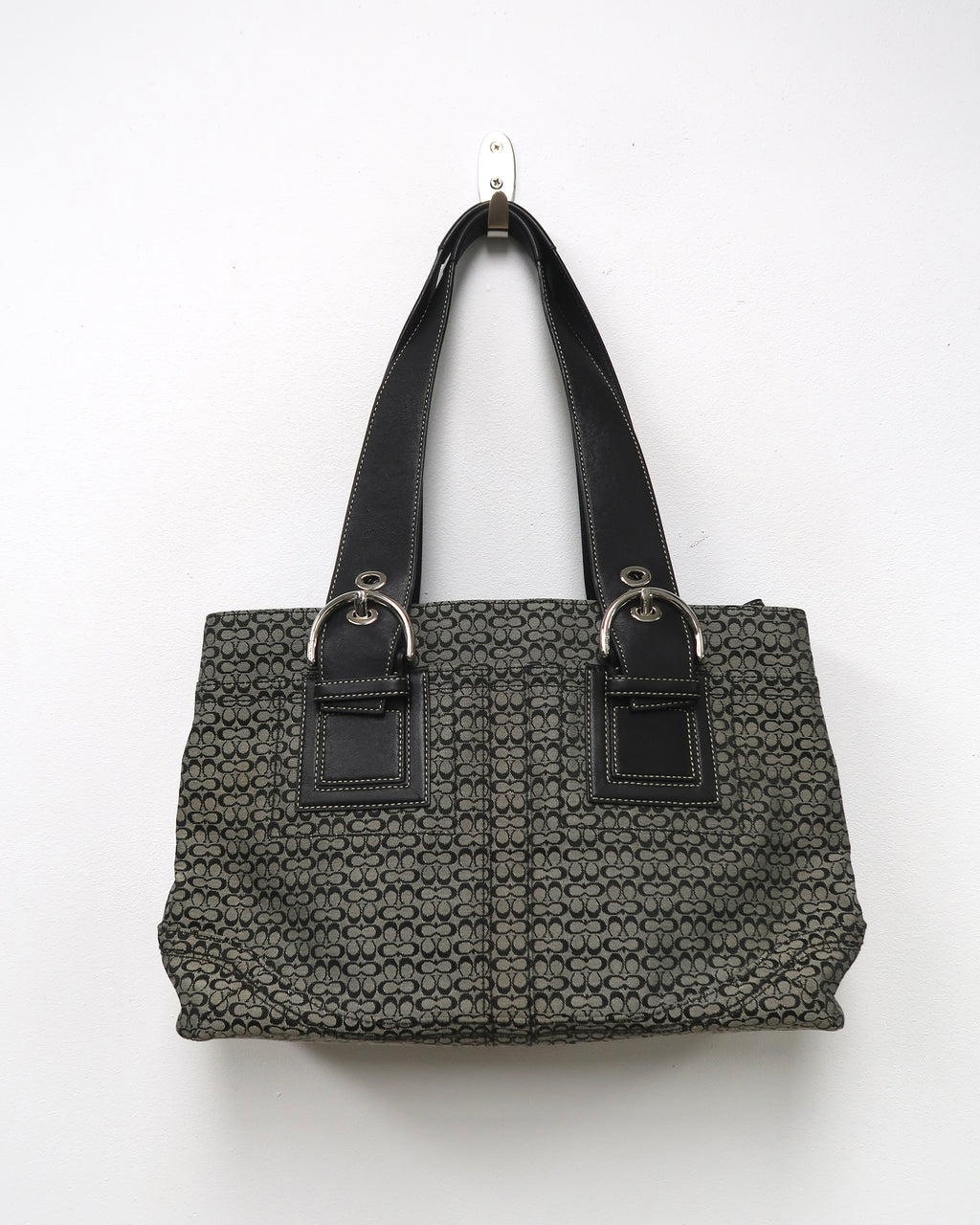 Coach Soho Signature Small Black Gray Canvas Satchel Bag