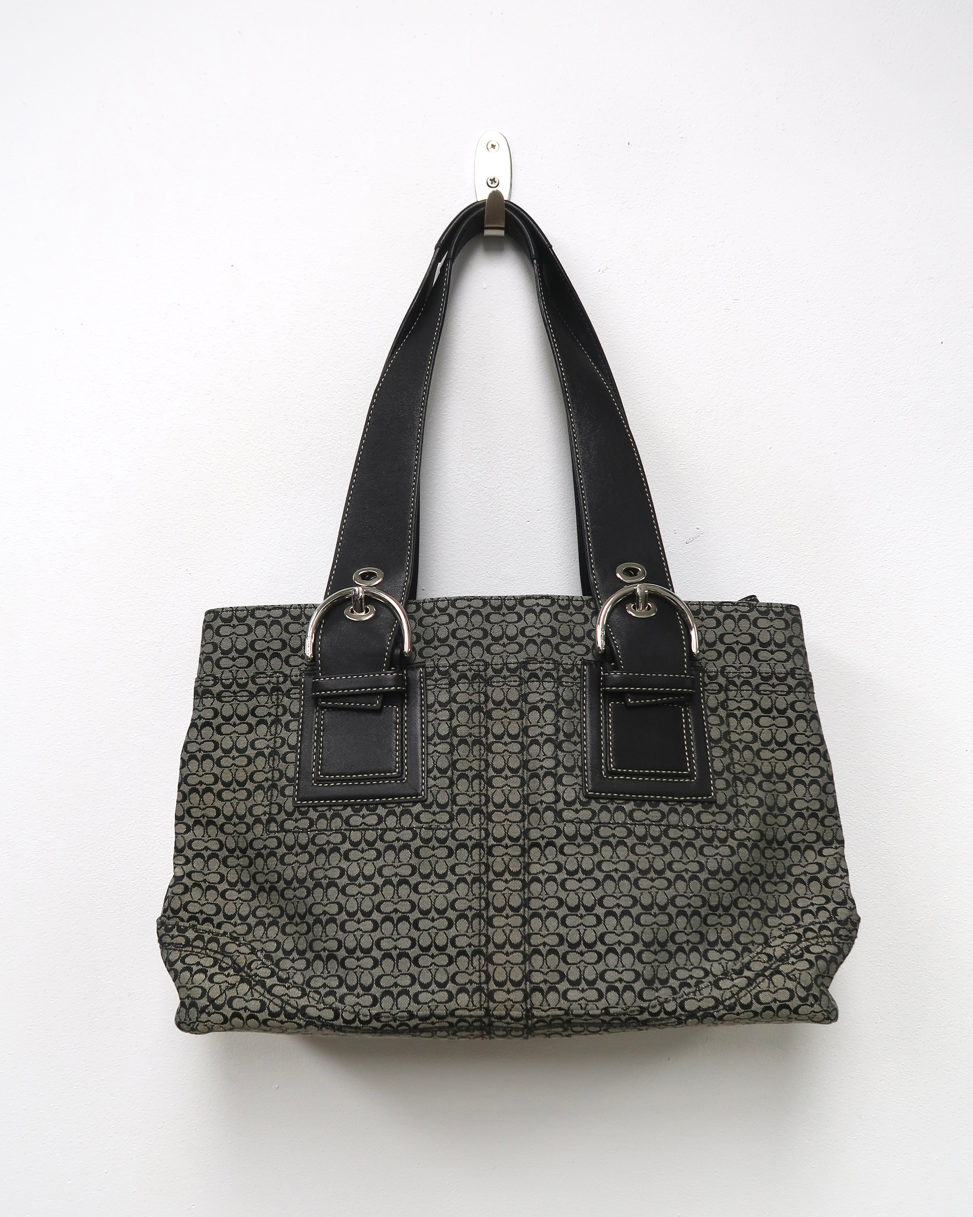 Coach Soho Signature Small Black Gray Canvas Satchel Bag