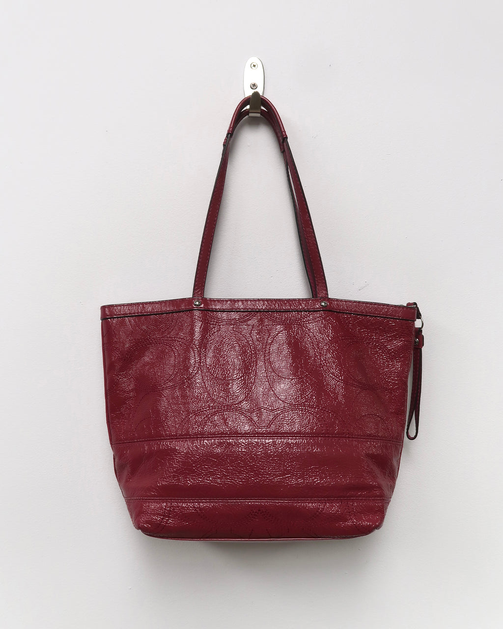 Coach Berry Pink Patent Leather Stitched C Signature Stripe Shoulder Bag