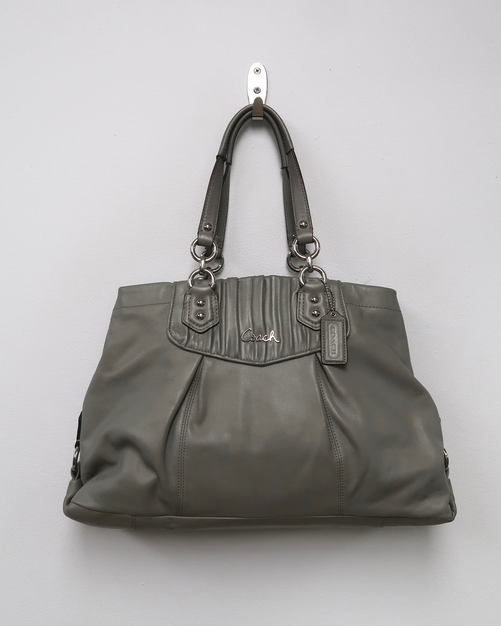 Coach Ashley Gray Leather Ruched Shoulder Bag