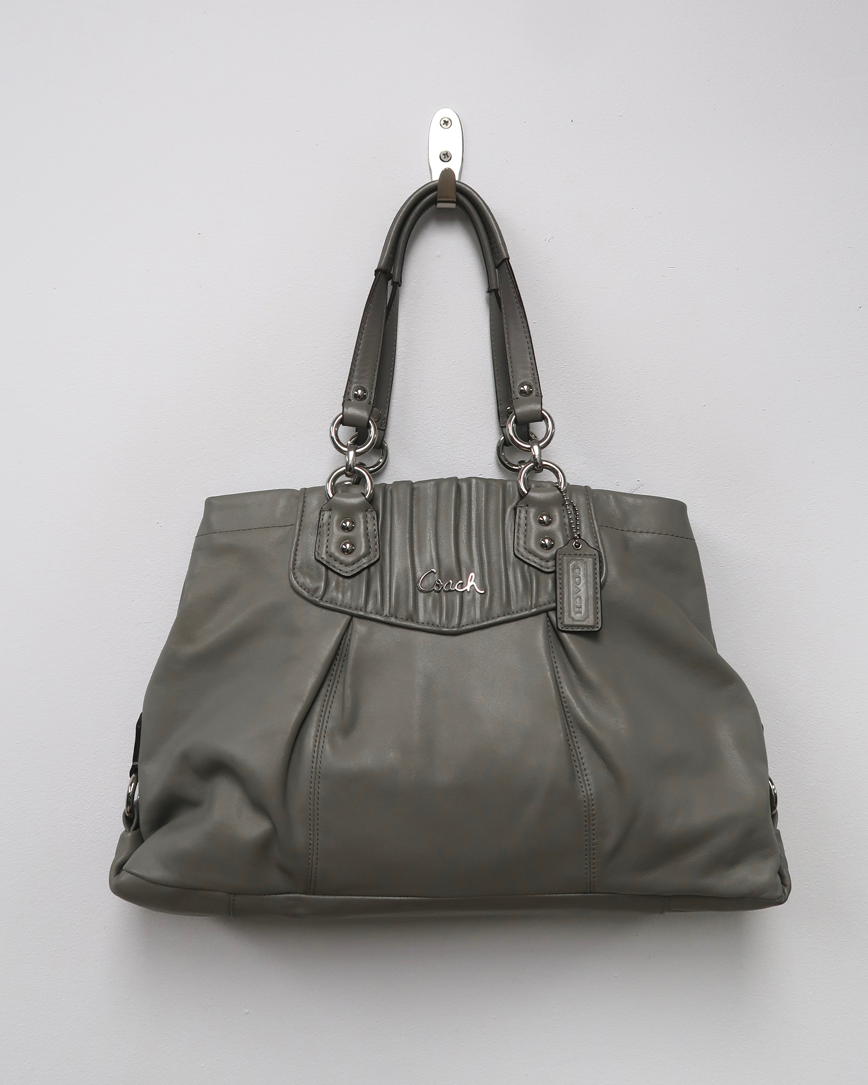Coach Ashley Gray Leather Ruched Shoulder Bag