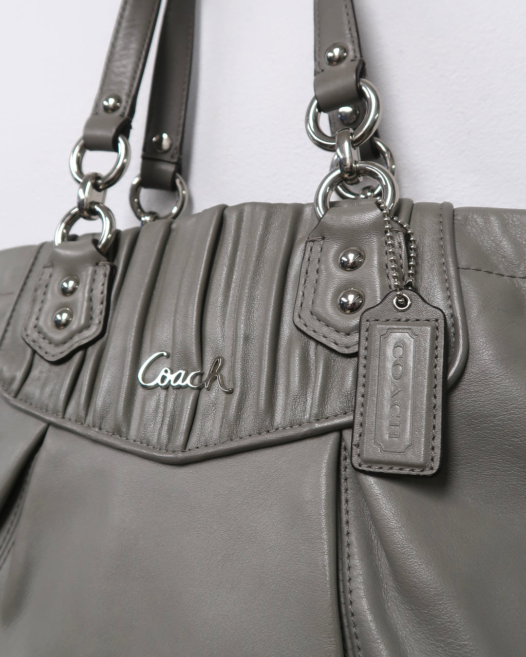 Coach Ashley Gray Leather Ruched Shoulder Bag