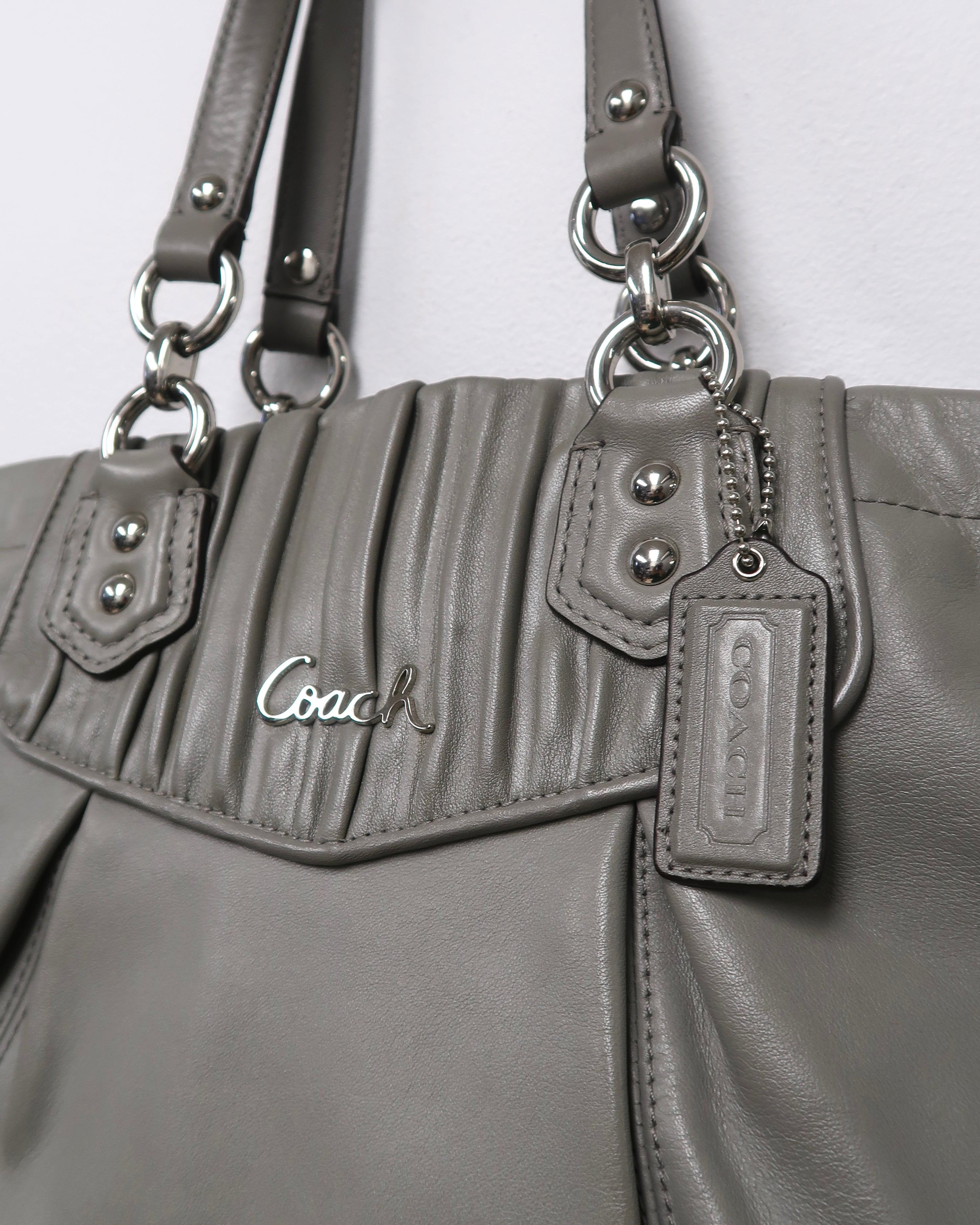 Coach Ashley Gray Leather Ruched Shoulder Bag