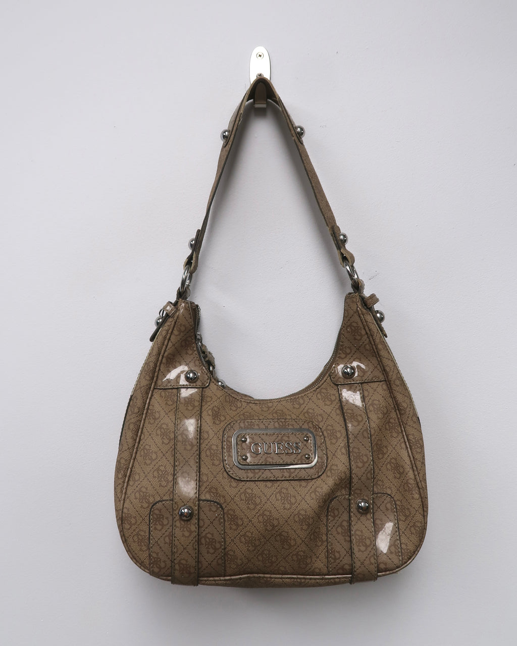Vintage Brown Monogram Guess Hobo Shoulder Bag