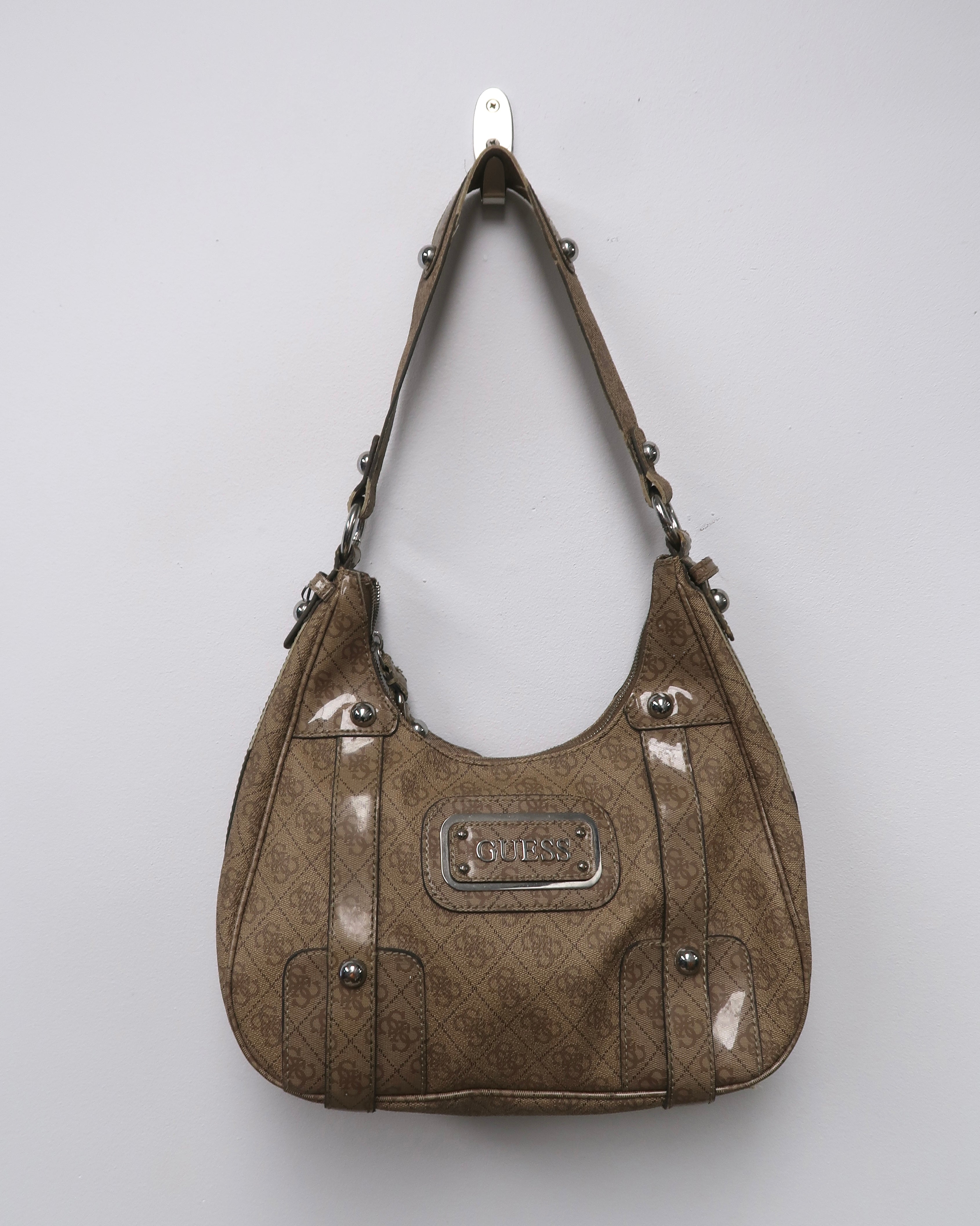 Vintage Brown Monogram Guess Hobo Shoulder Bag