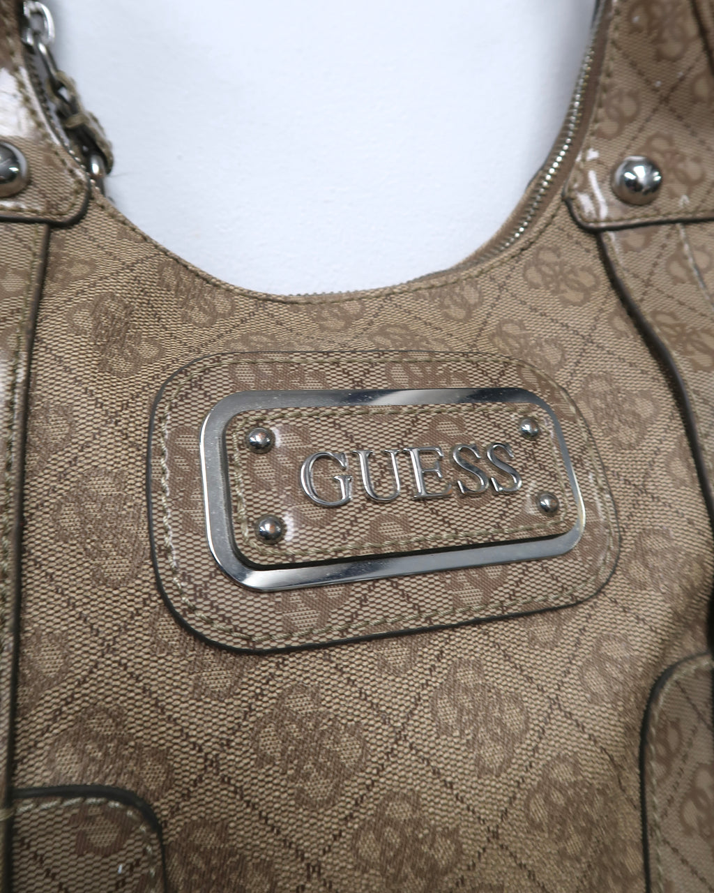 Vintage Brown Monogram Guess Hobo Shoulder Bag