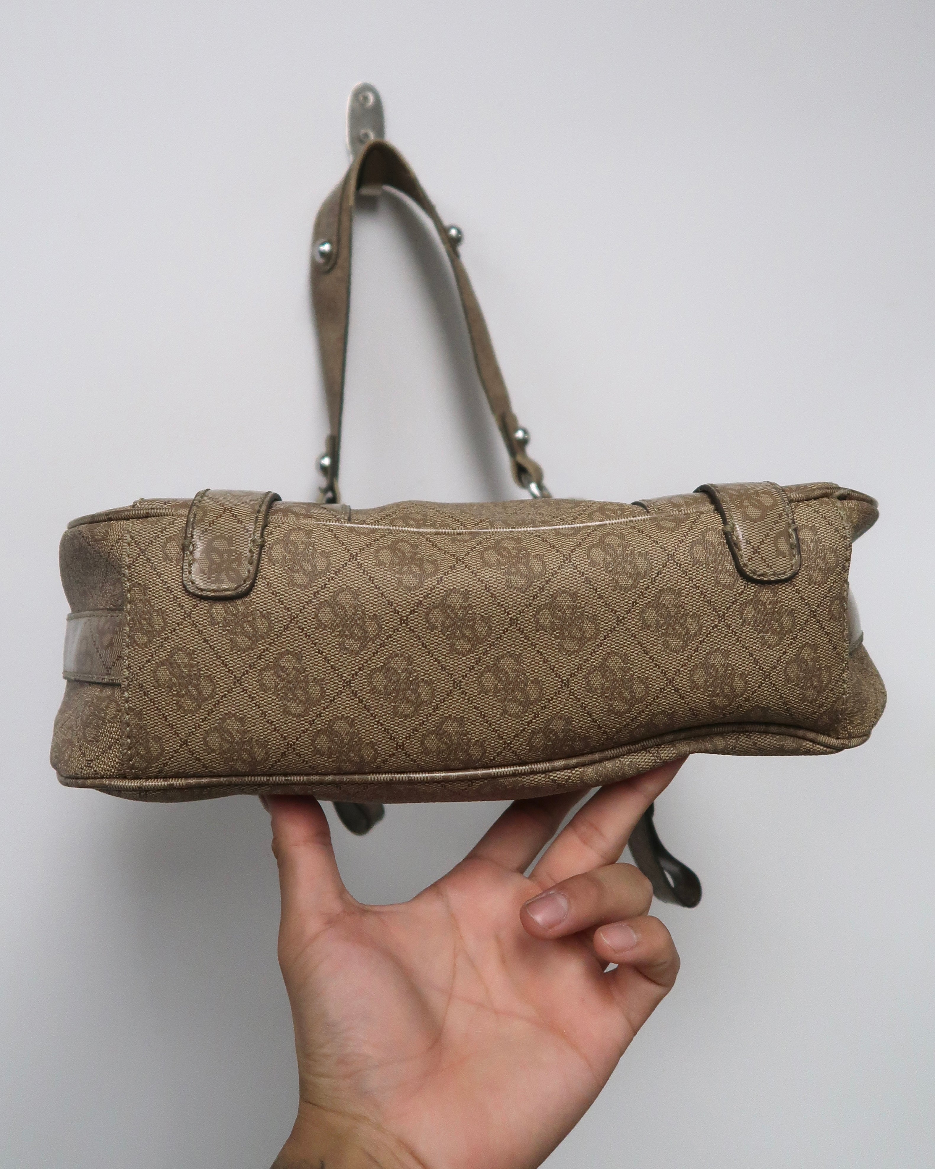 Vintage Brown Monogram Guess Hobo Shoulder Bag