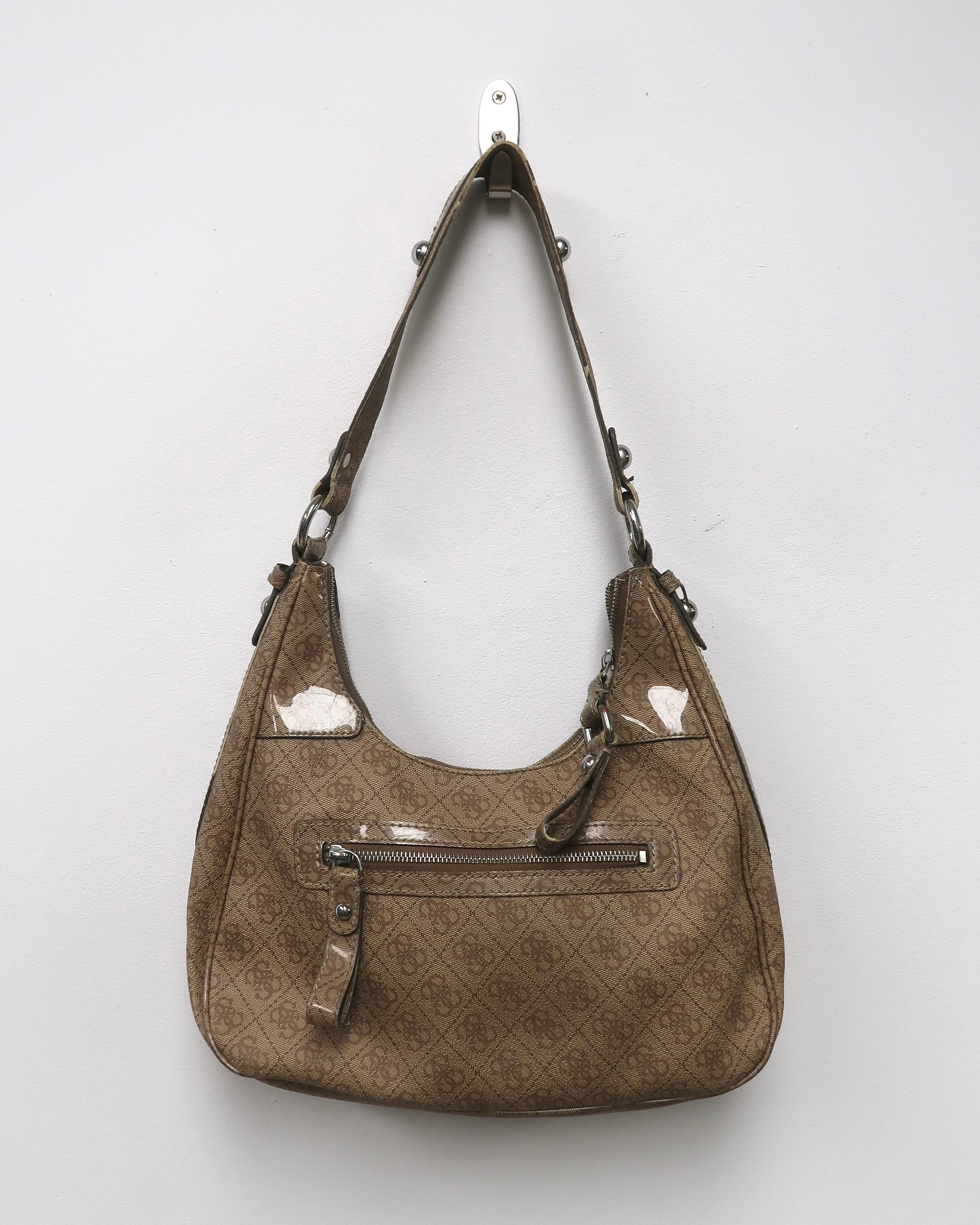 Vintage Brown Monogram Guess Hobo Shoulder Bag