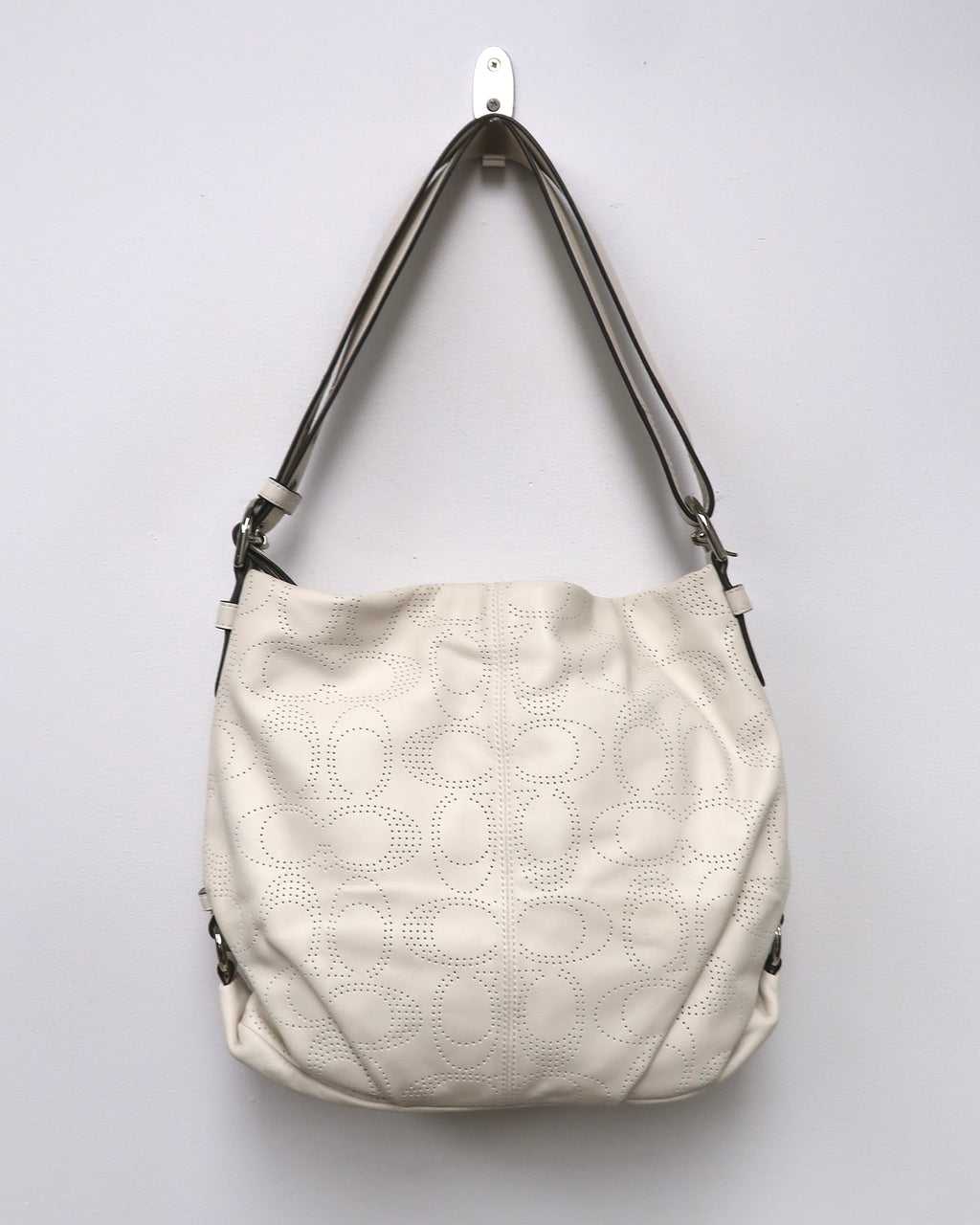 white leather Coach Brooke hobo bag