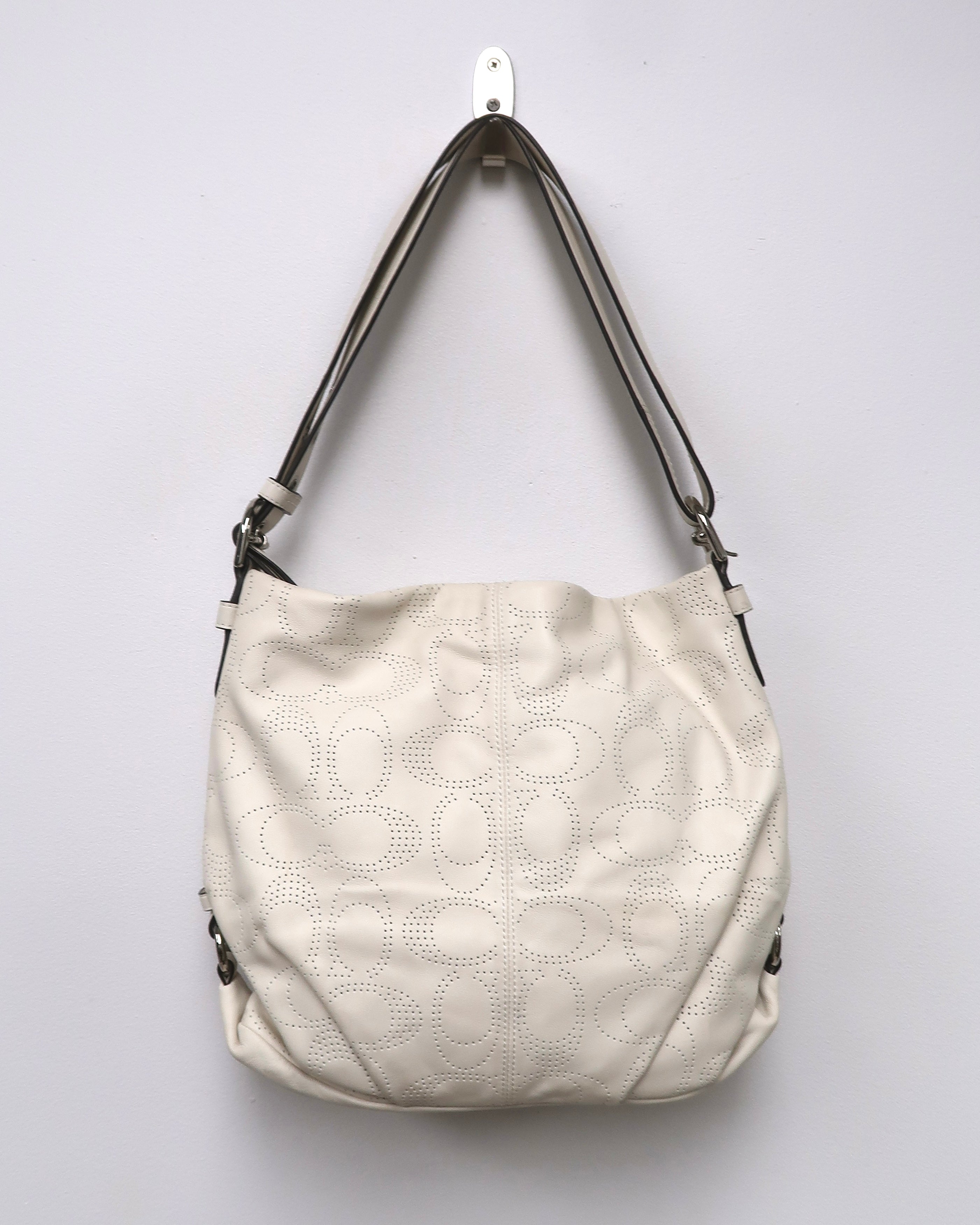 white leather Coach Brooke hobo bag