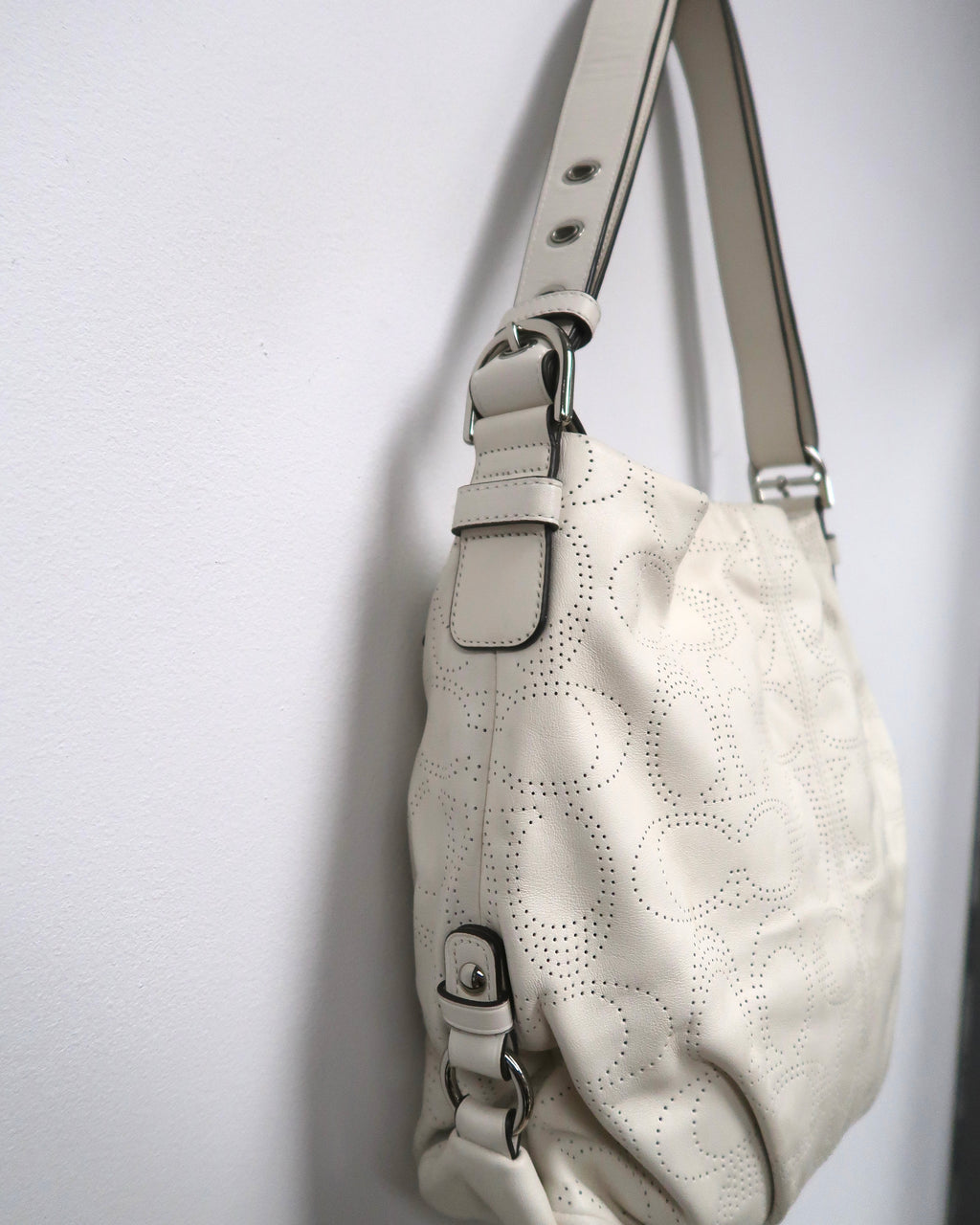 white leather Coach Brooke hobo bag