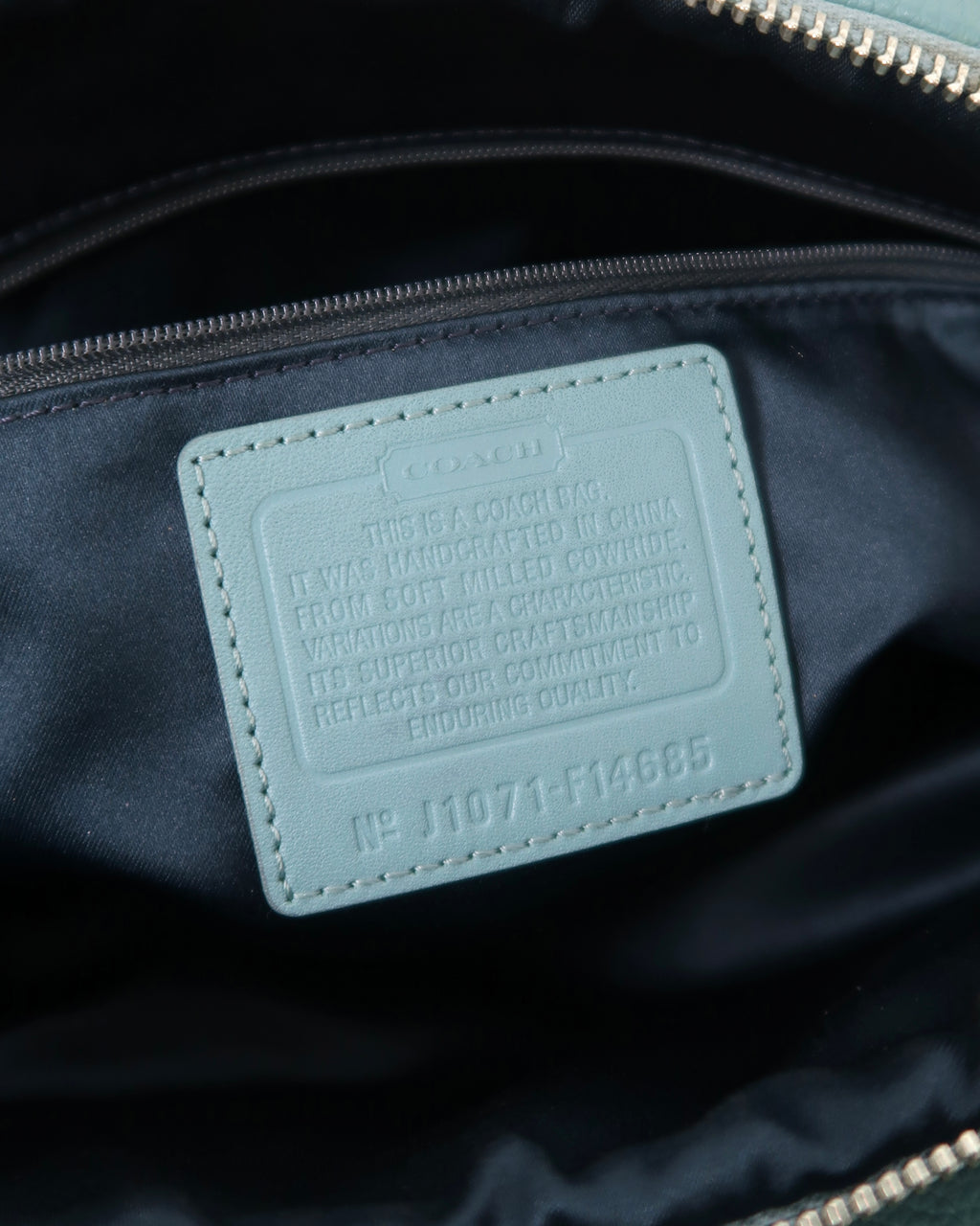 Coach Penelope Aqua Blue Pebbled Leather Zipper Closure Tote Shoulder Bag
