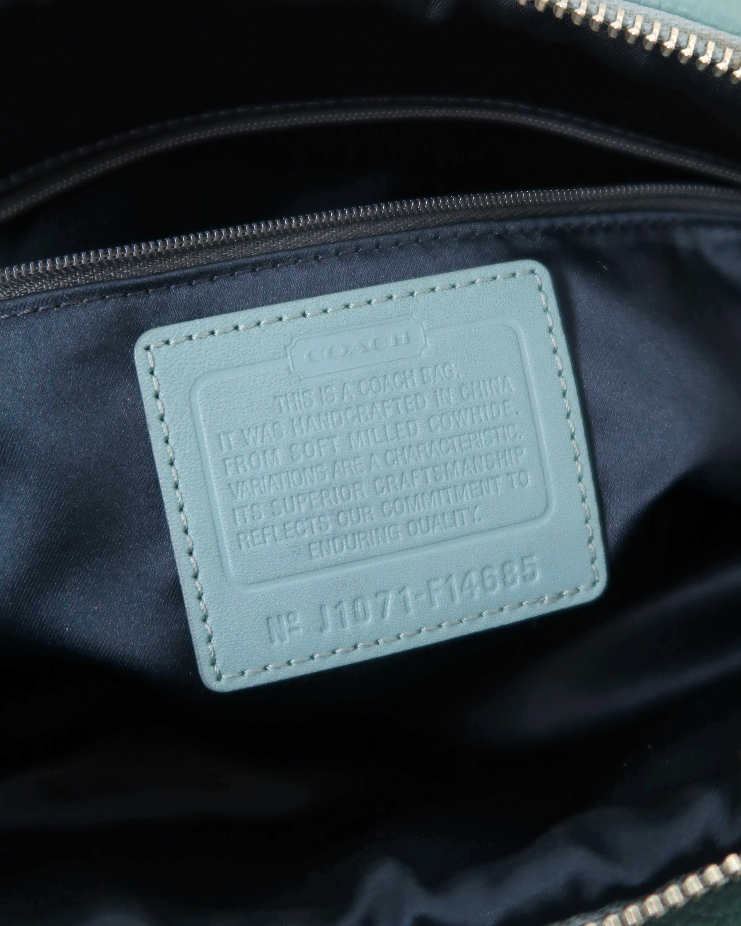 Coach Penelope Aqua Blue Pebbled Leather Zipper Closure Tote Shoulder Bag