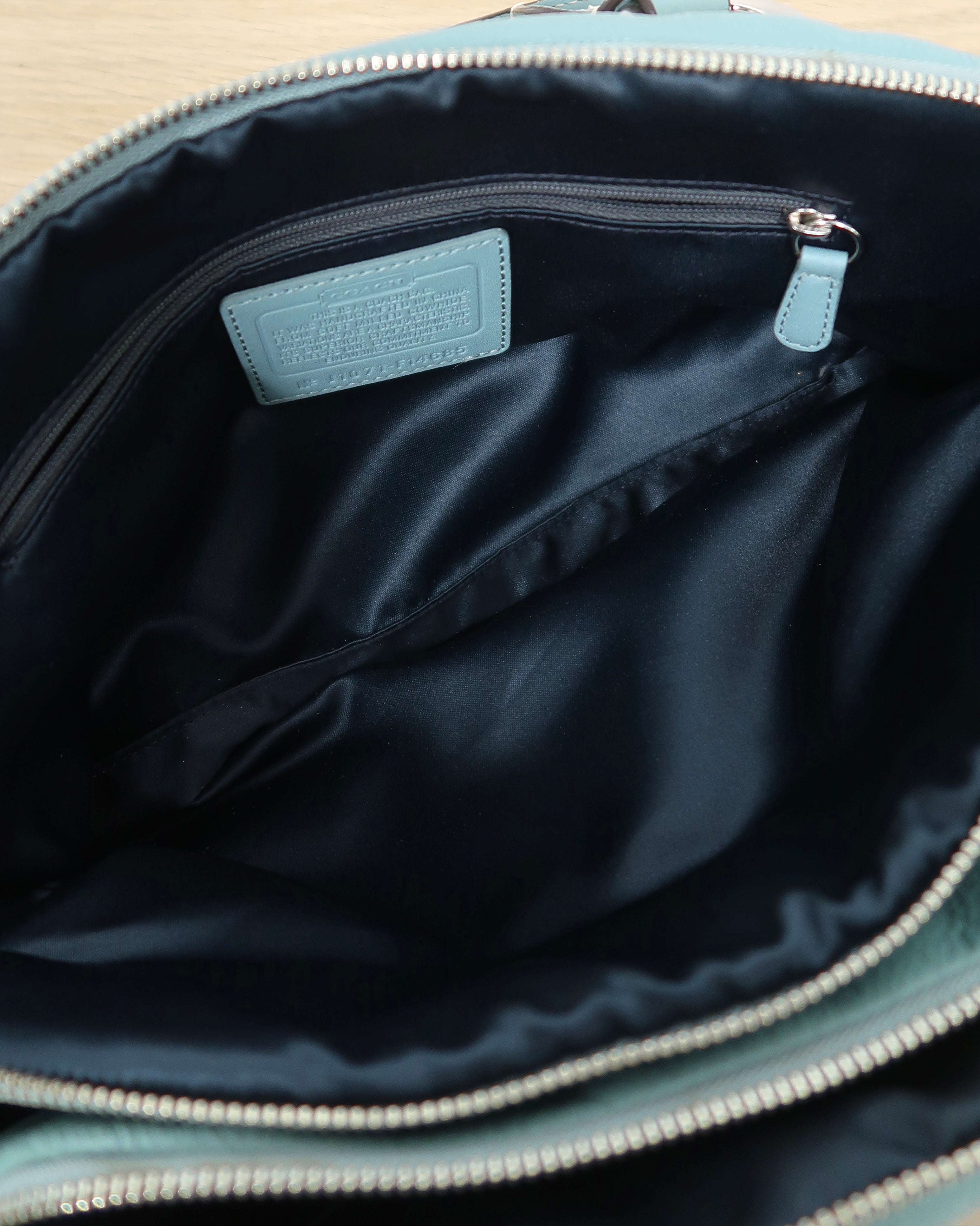 Coach Penelope Aqua Blue Pebbled Leather Zipper Closure Tote Shoulder Bag