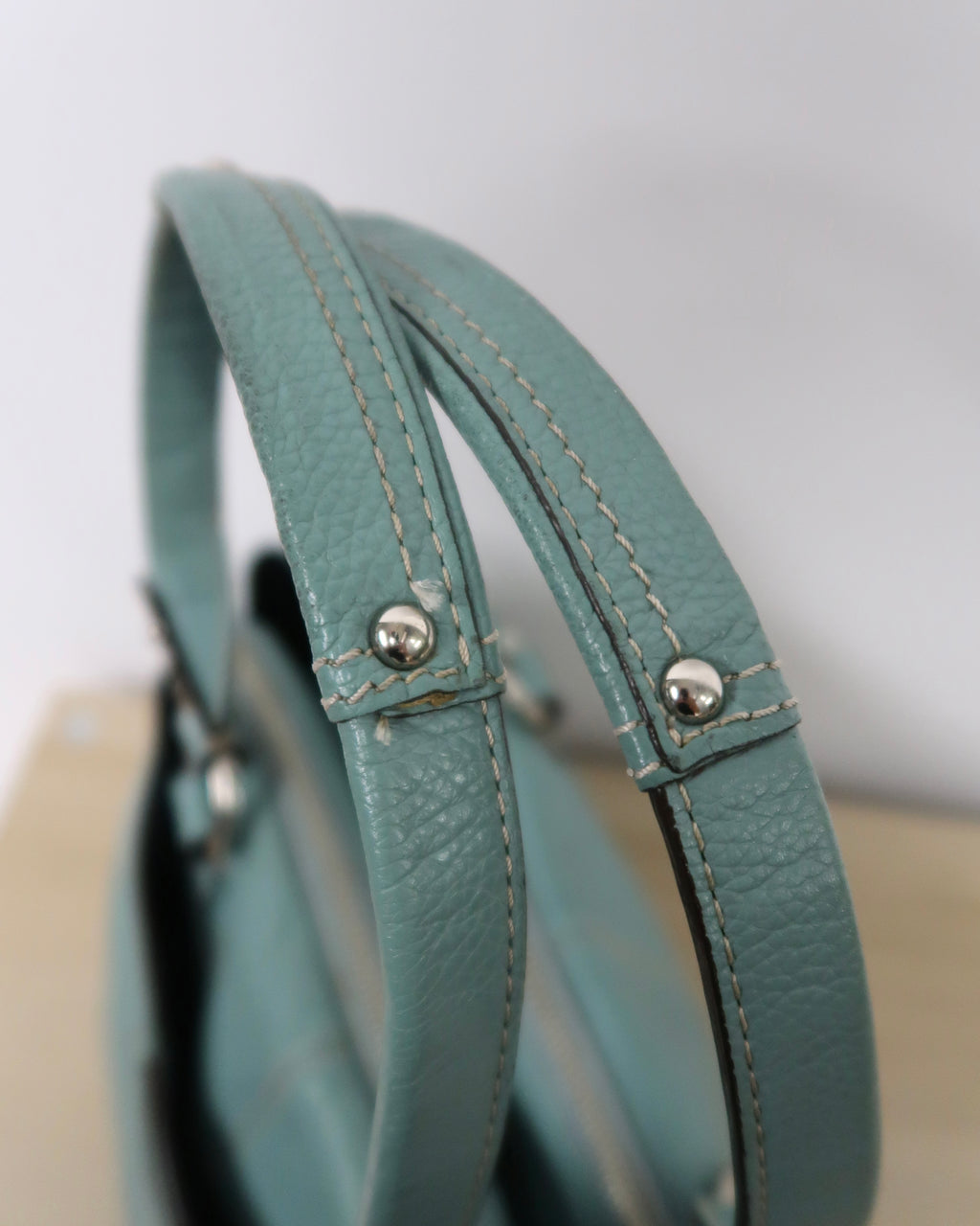 Coach Penelope Aqua Blue Pebbled Leather Zipper Closure Tote Shoulder Bag