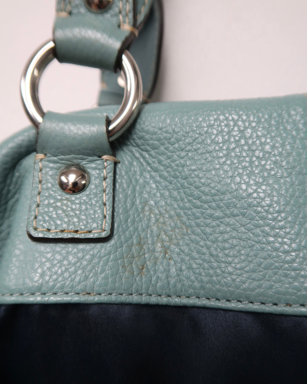 Coach Penelope Aqua Blue Pebbled Leather Zipper Closure Tote Shoulder Bag