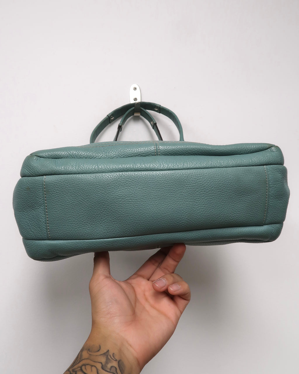 Coach Penelope Aqua Blue Pebbled Leather Zipper Closure Tote Shoulder Bag