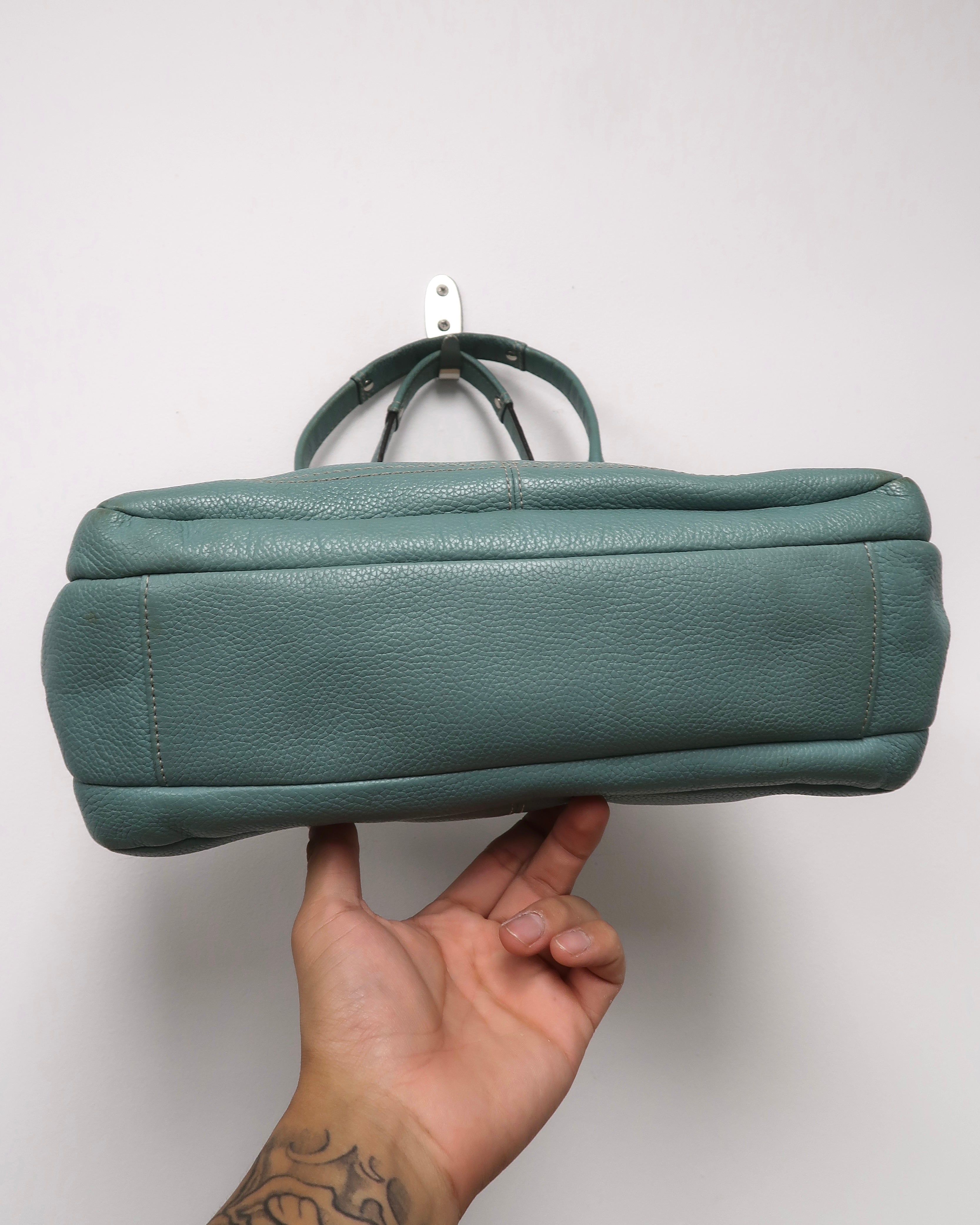 Coach Penelope Aqua Blue Pebbled Leather Zipper Closure Tote Shoulder Bag