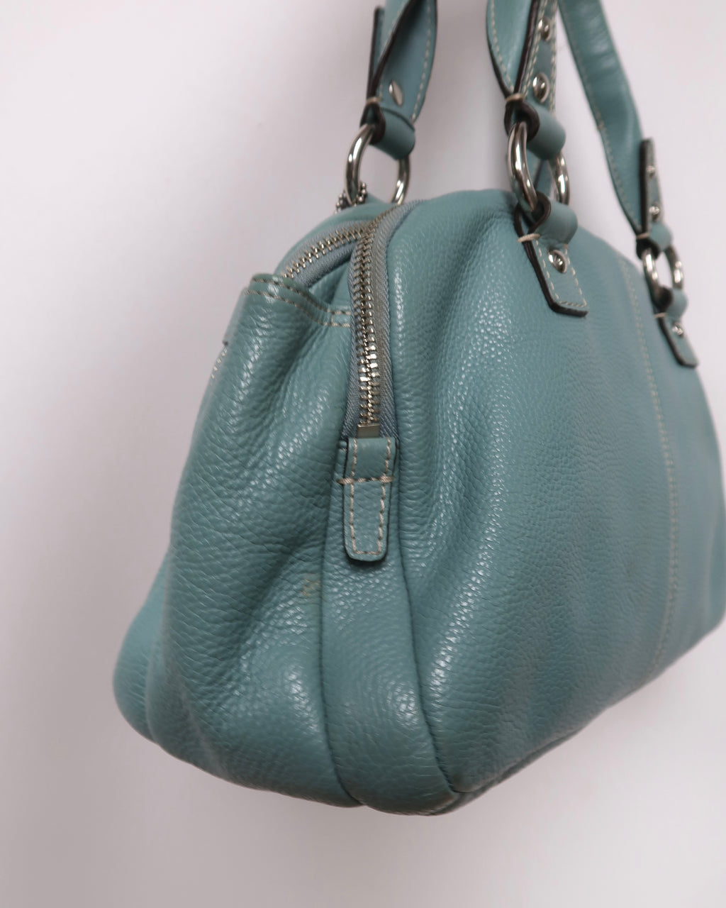 Coach Penelope Aqua Blue Pebbled Leather Zipper Closure Tote Shoulder Bag