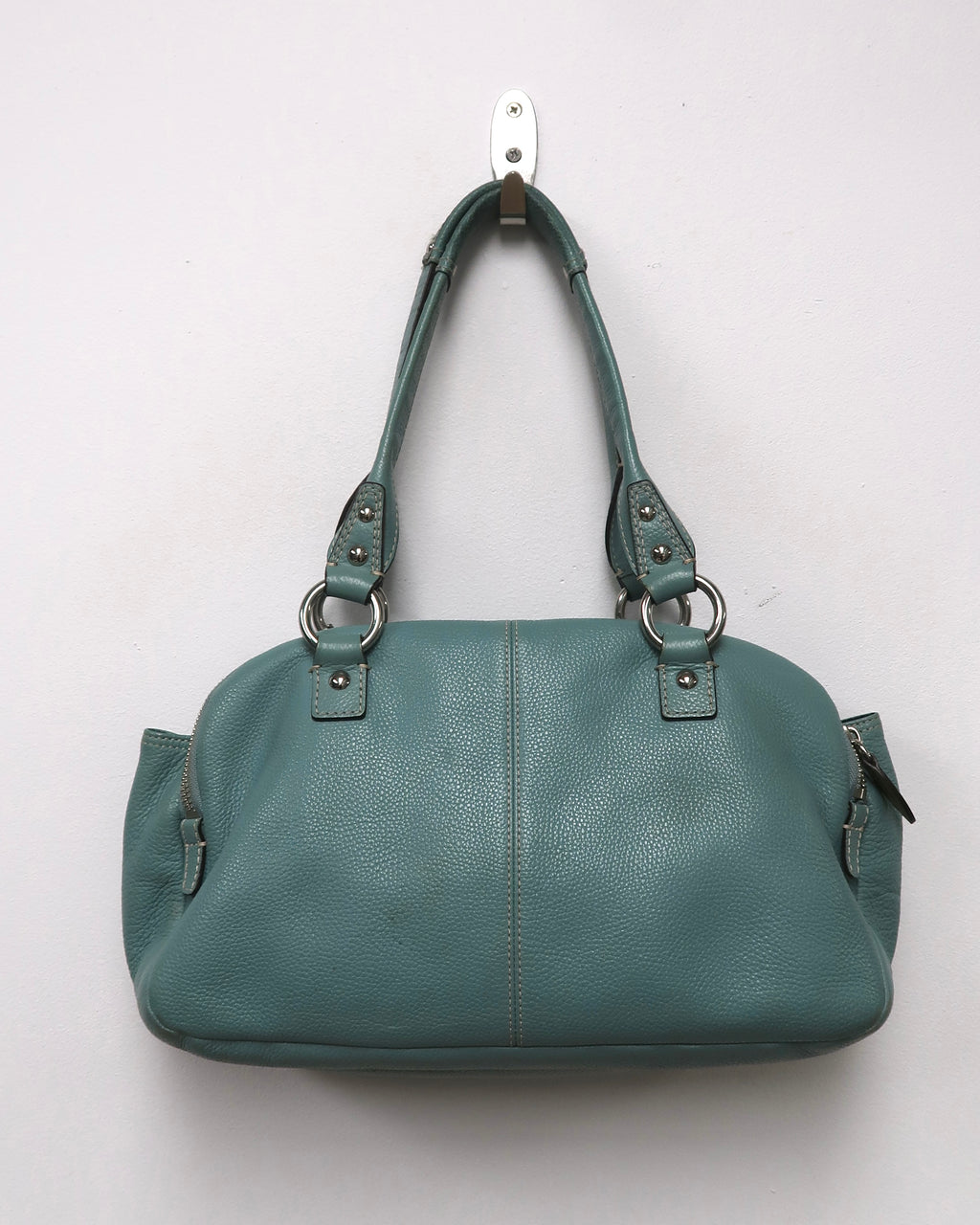 Coach Penelope Aqua Blue Pebbled Leather Zipper Closure Tote Shoulder Bag