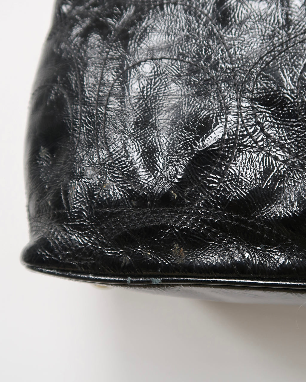 black patent leather Coach Signature Stitch Carryall