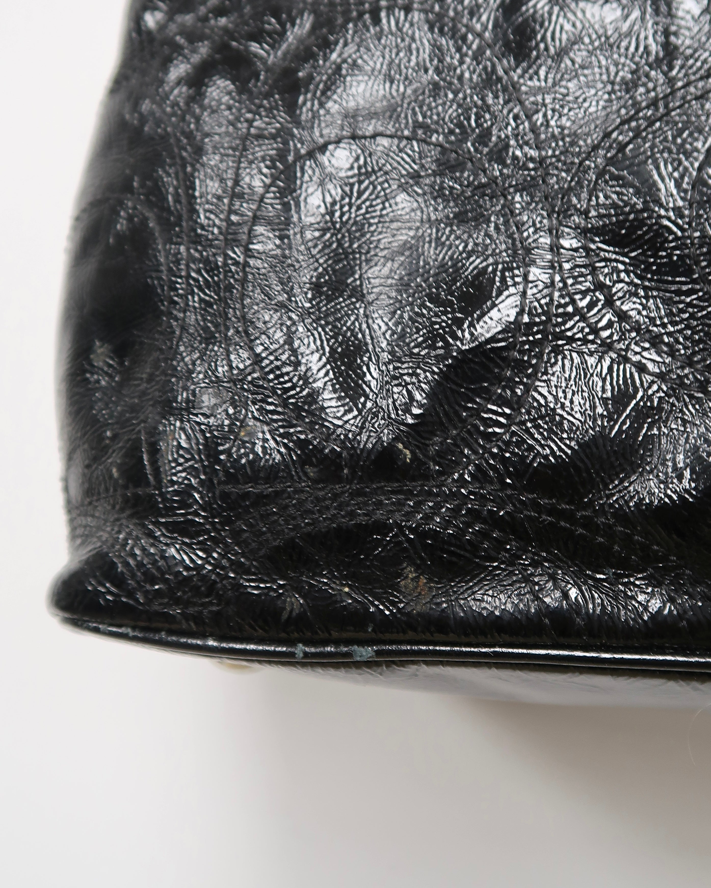 black patent leather Coach Signature Stitch Carryall