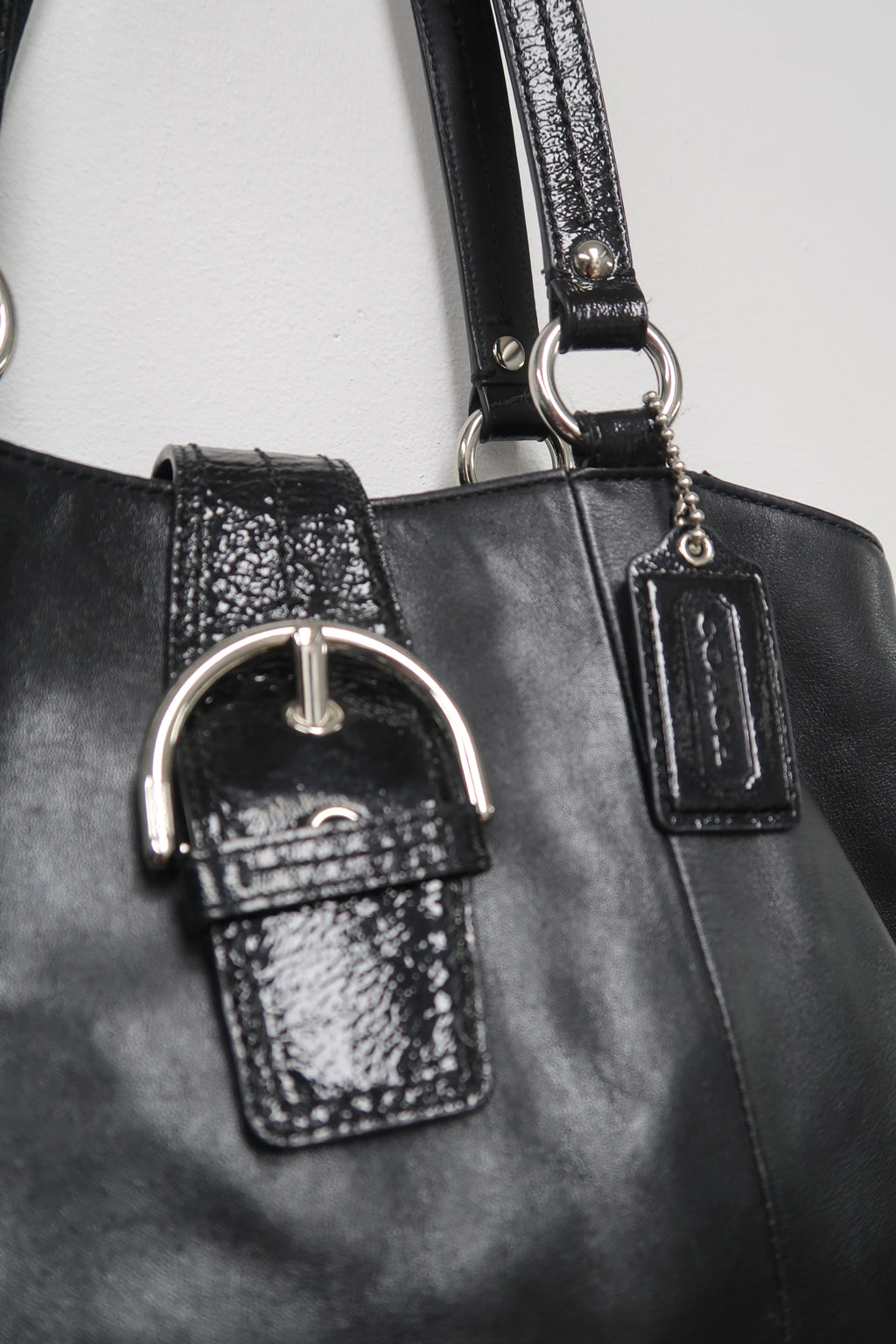 black leather Coach Soho East West shoulder bag