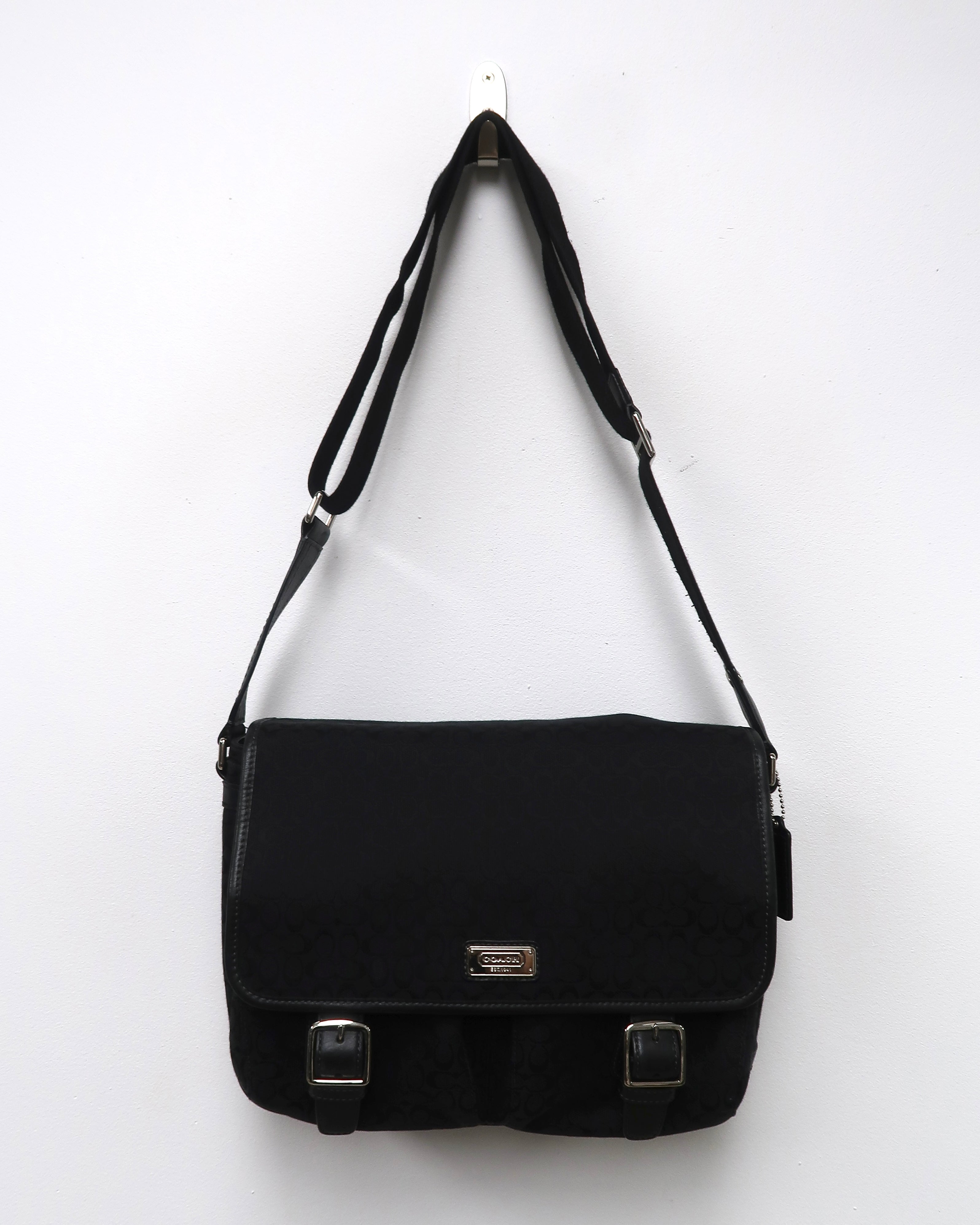 black Coach signature jacquard messenger bag