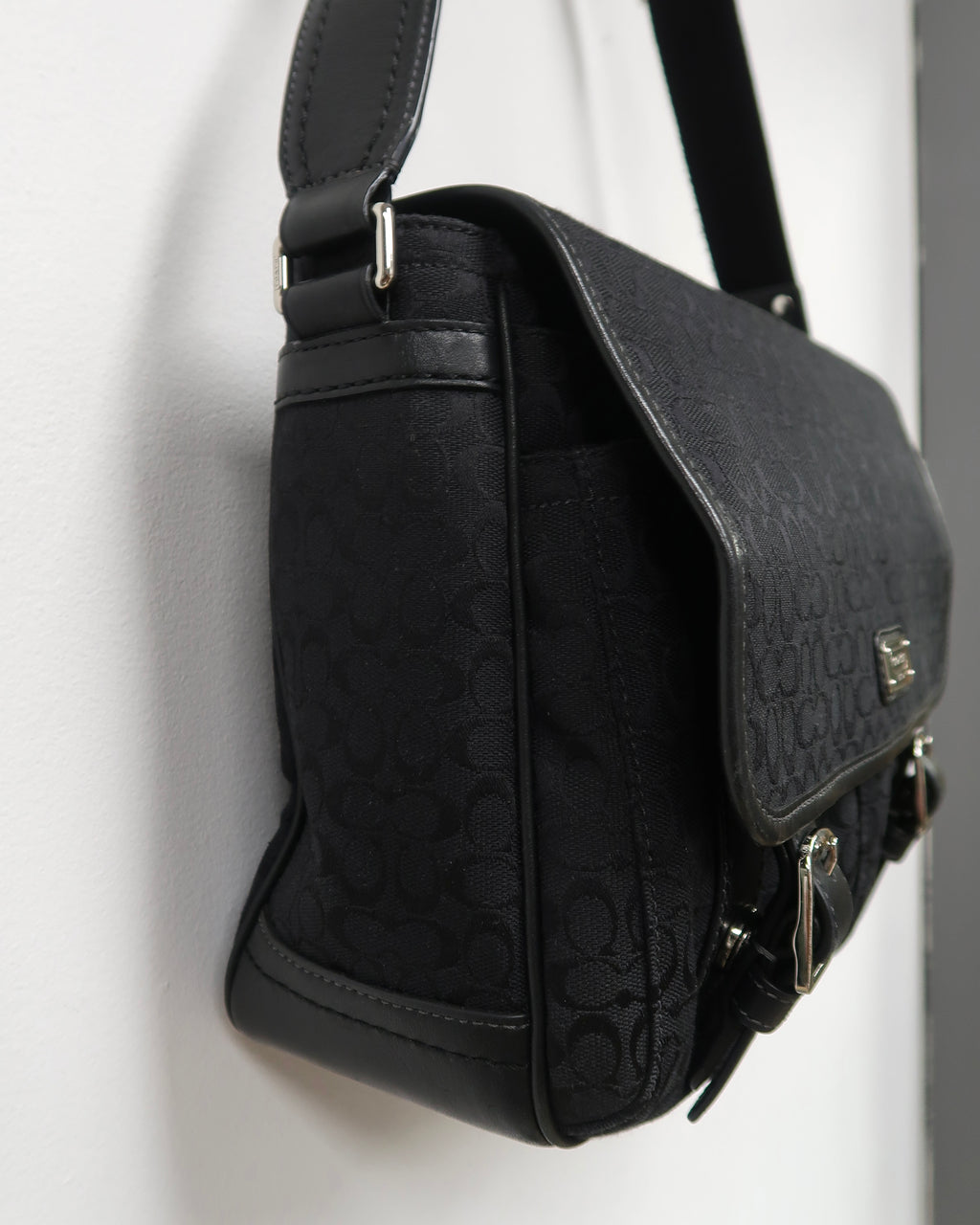 black Coach signature jacquard messenger bag