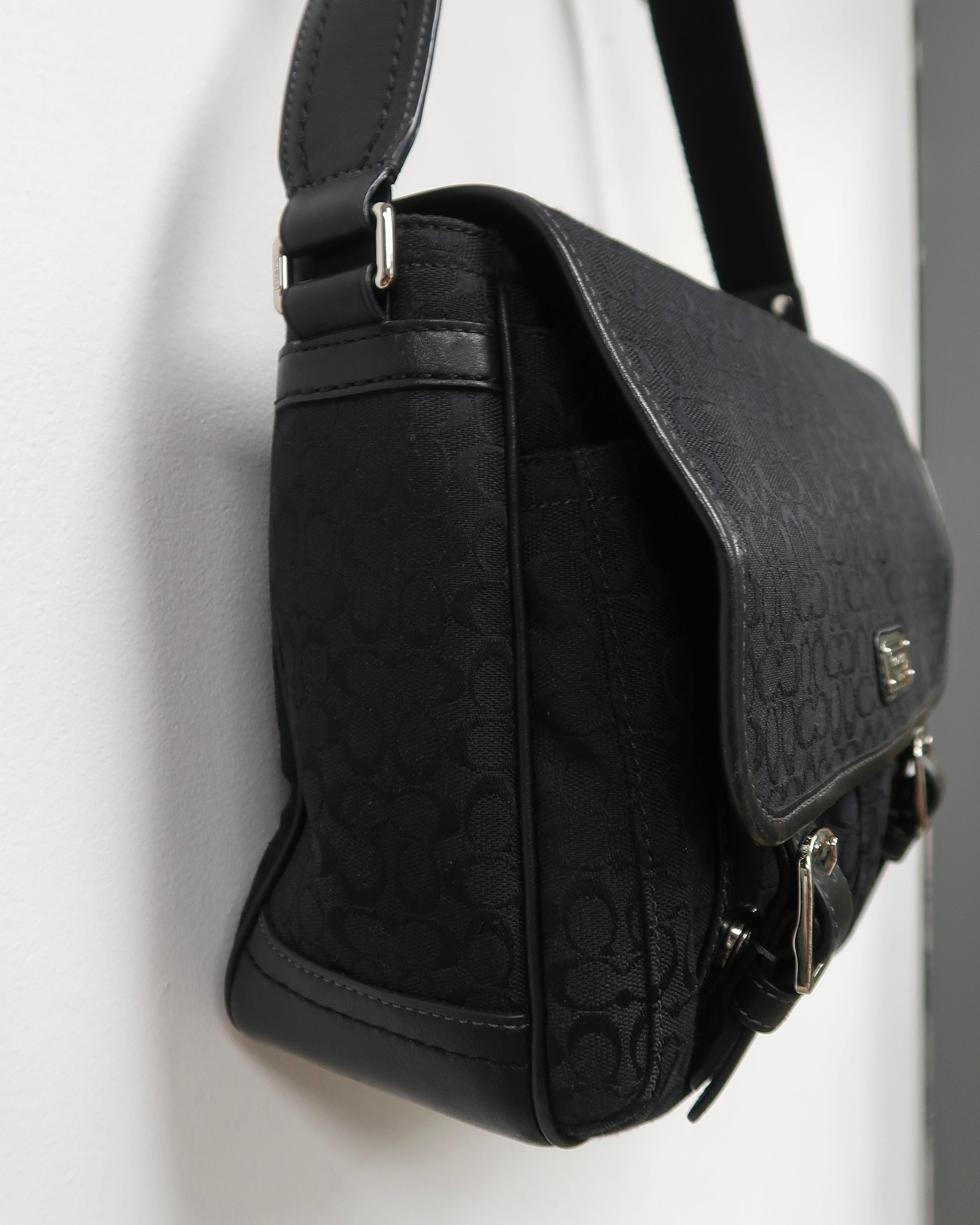 black Coach signature jacquard messenger bag