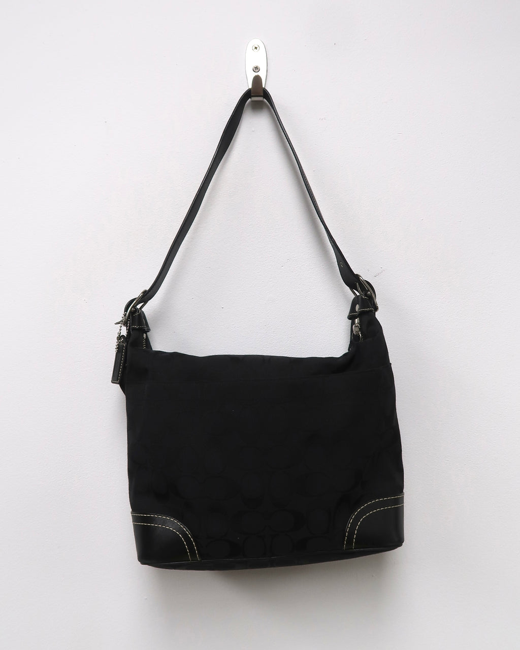 Vintage Black Coach Signature Hobo Shoulder Bag