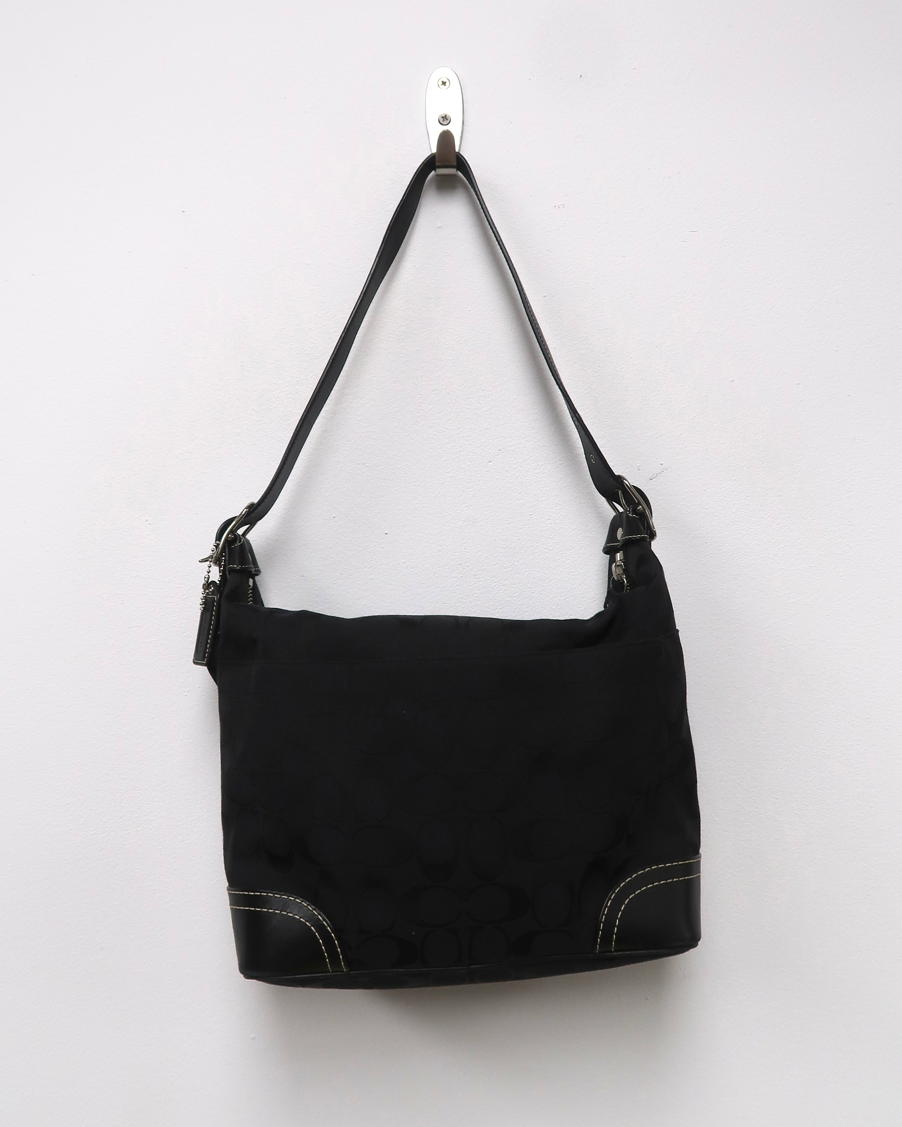 Vintage Black Coach Signature Hobo Shoulder Bag