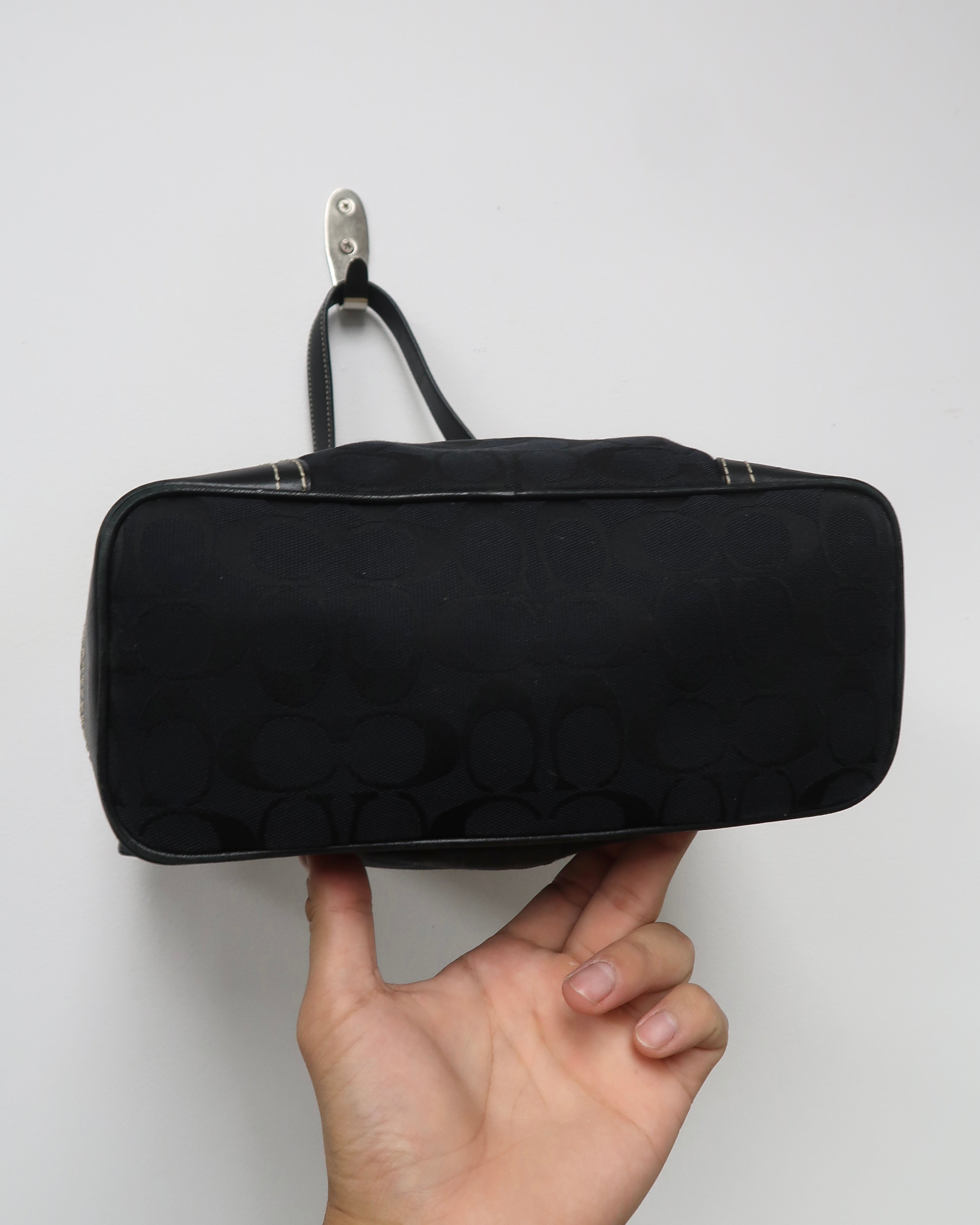 Vintage Black Coach Signature Hobo Shoulder Bag