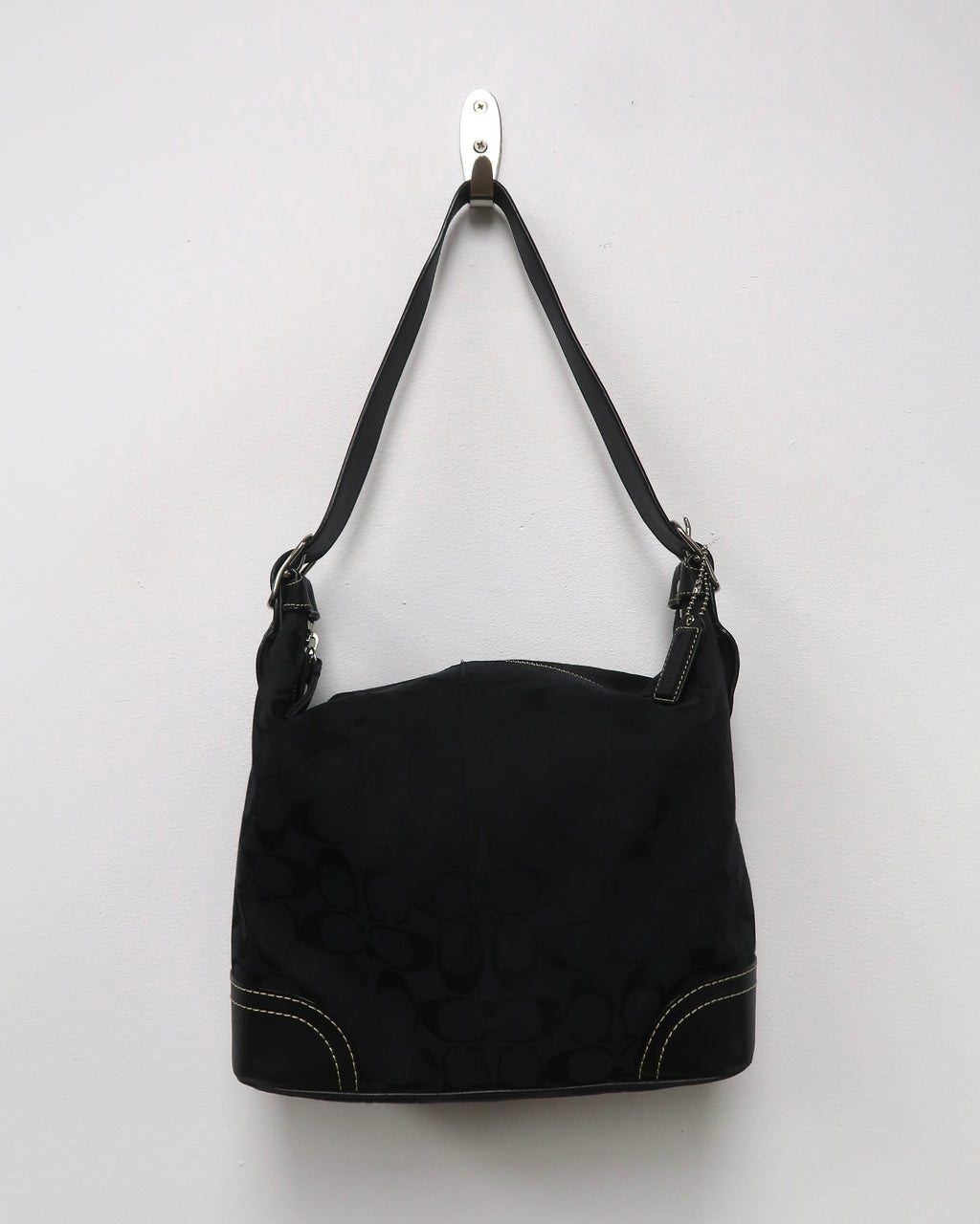 Vintage Black Coach Signature Hobo Shoulder Bag