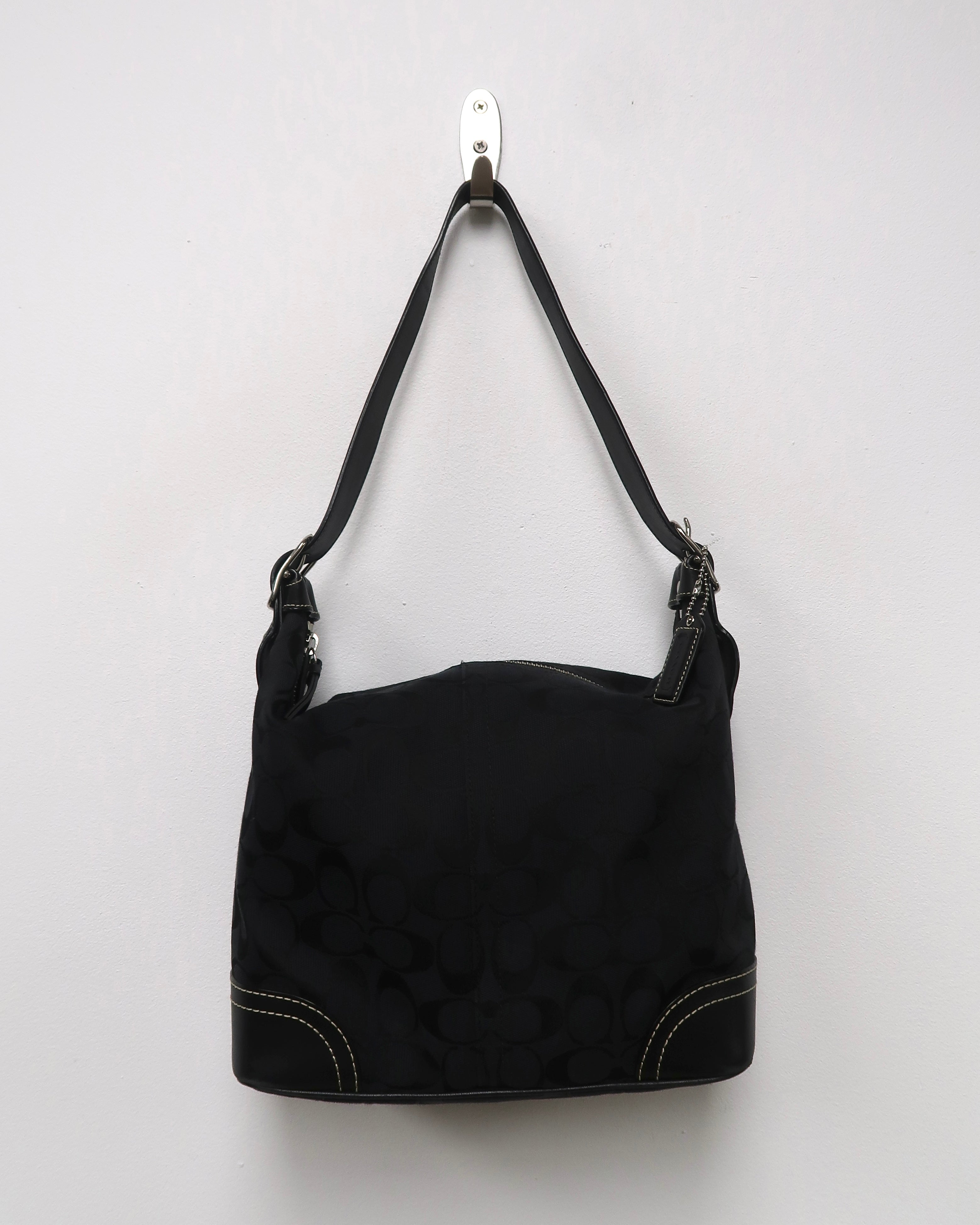 Vintage Black Coach Signature Hobo Shoulder Bag