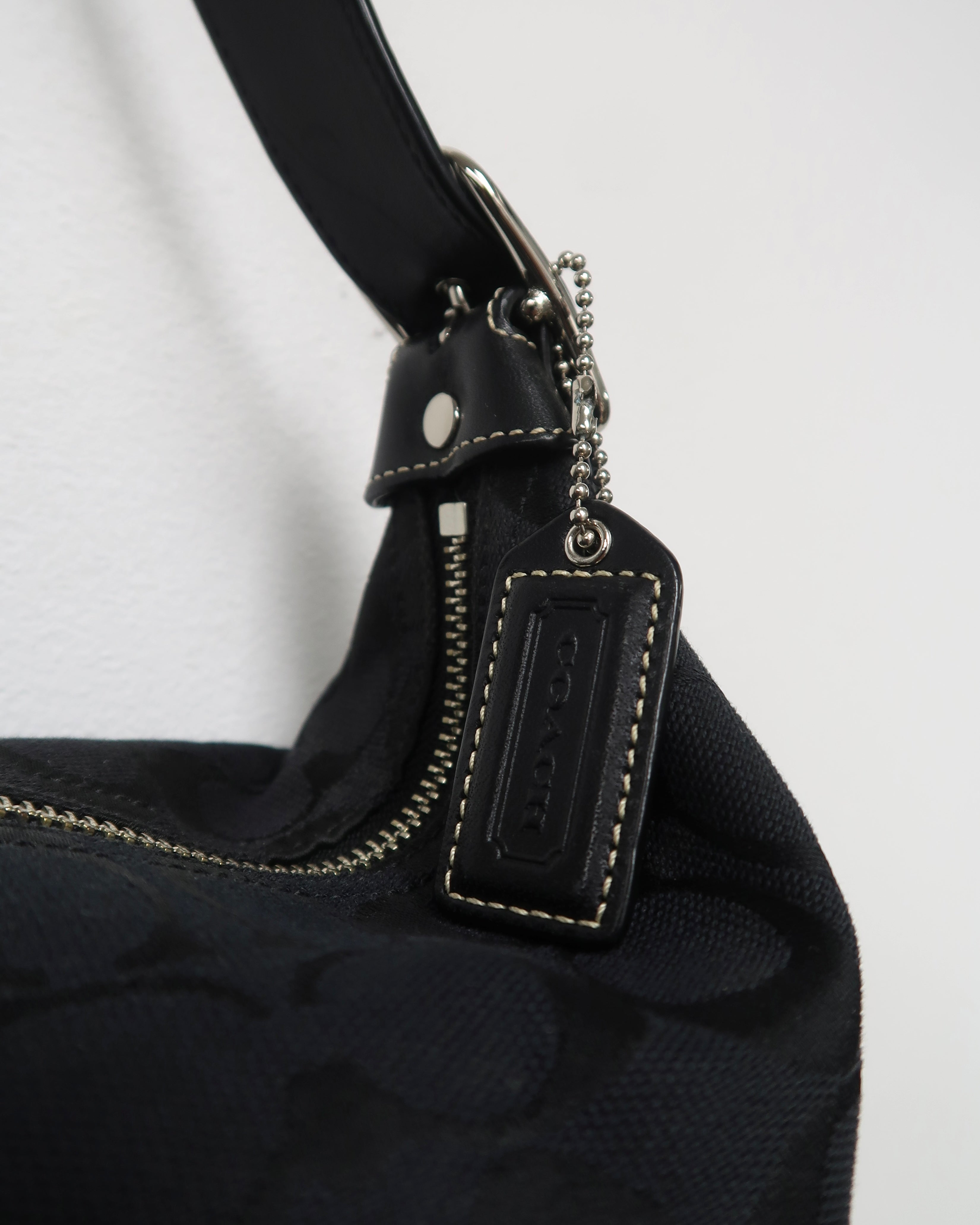 Vintage Black Coach Signature Hobo Shoulder Bag