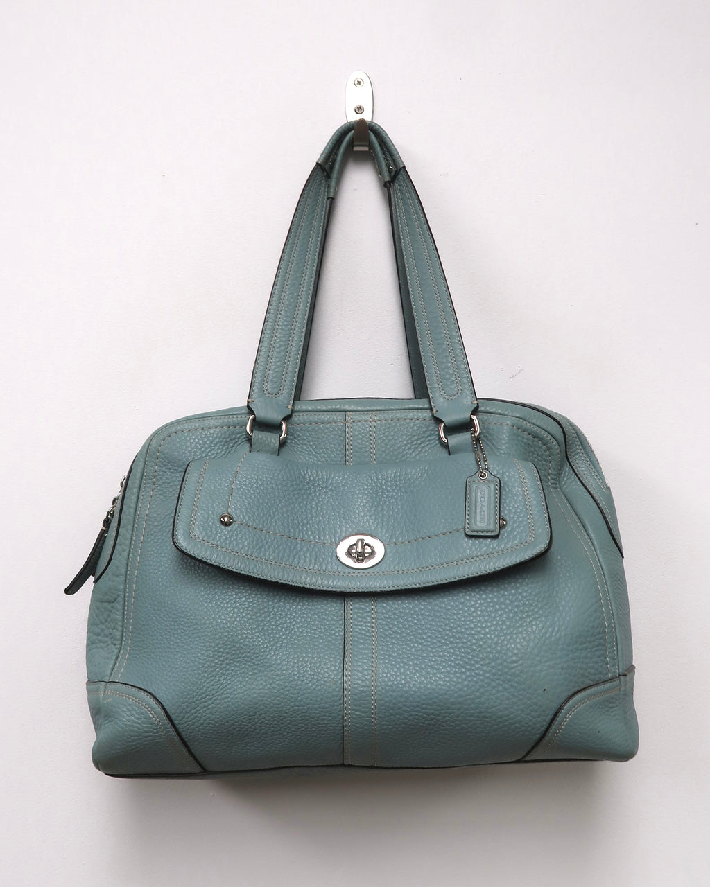 Teal Coach Pebbled Leather Hamilton Hampton Satchel