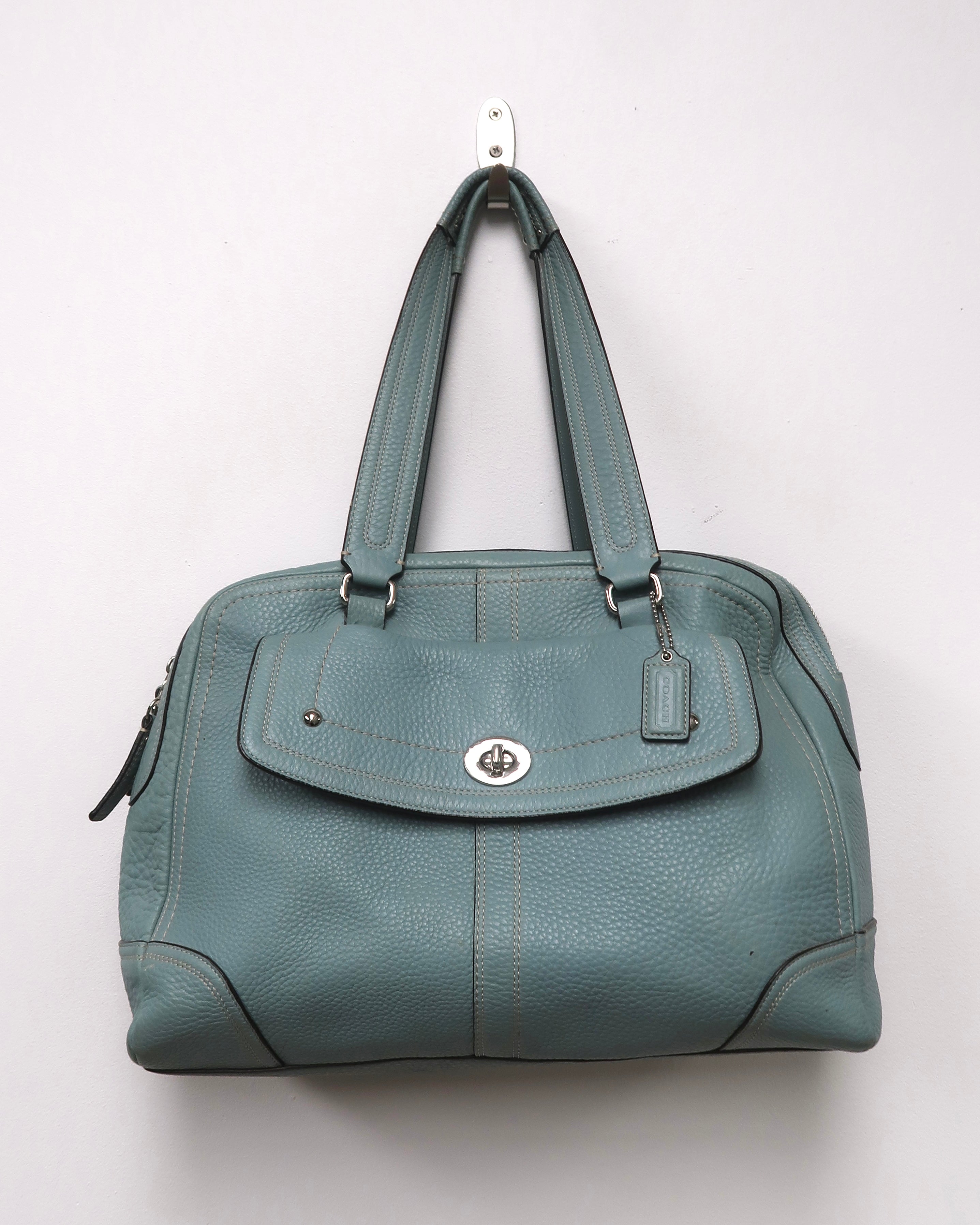 Teal Coach Pebbled Leather Hamilton Hampton Satchel
