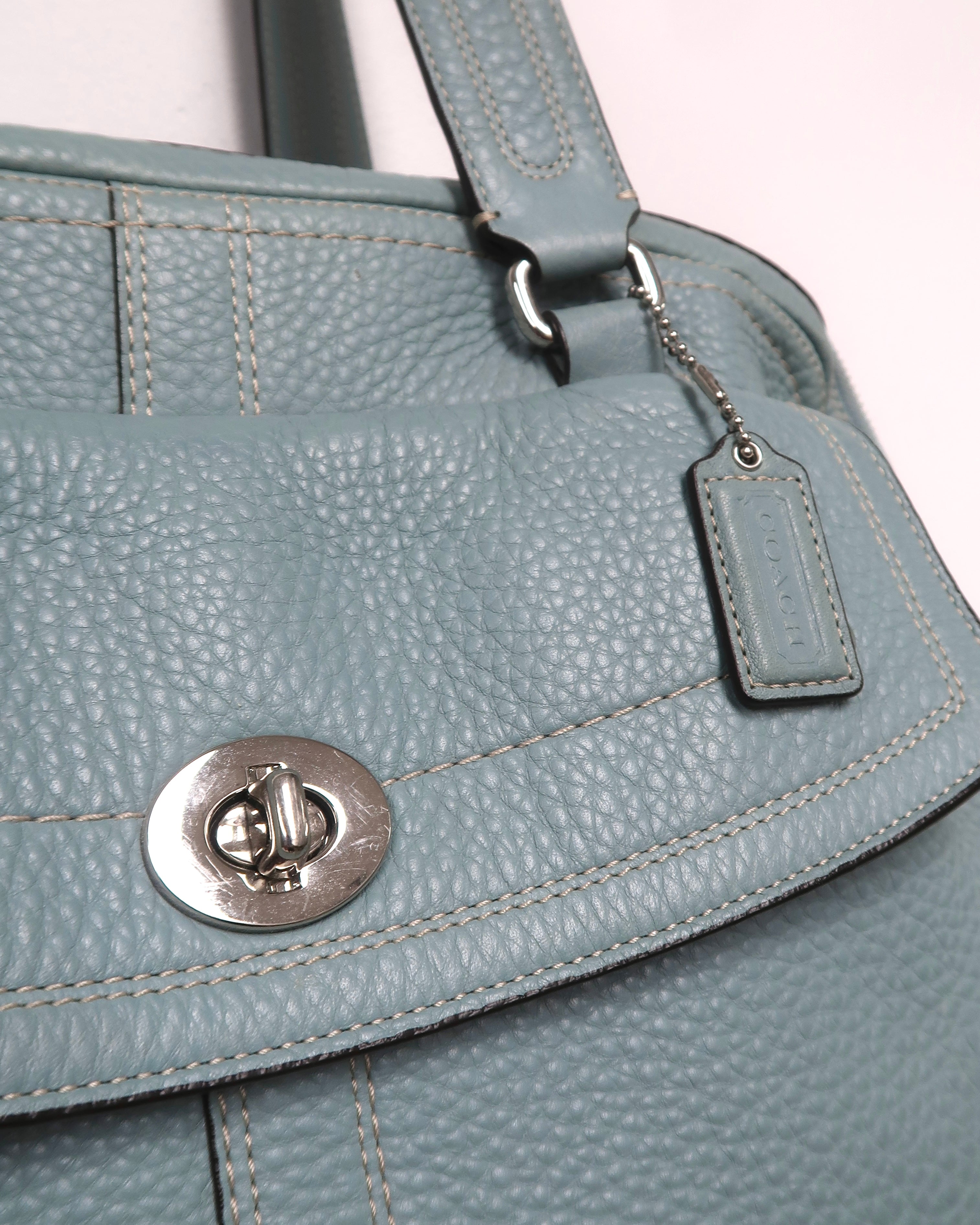 Teal Coach Pebbled Leather Hamilton Hampton Satchel