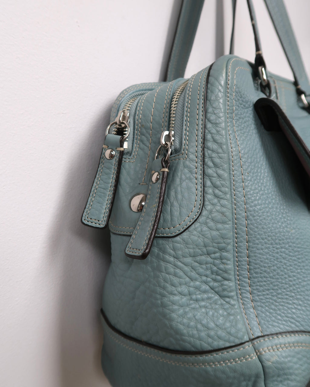 Teal Coach Pebbled Leather Hamilton Hampton Satchel