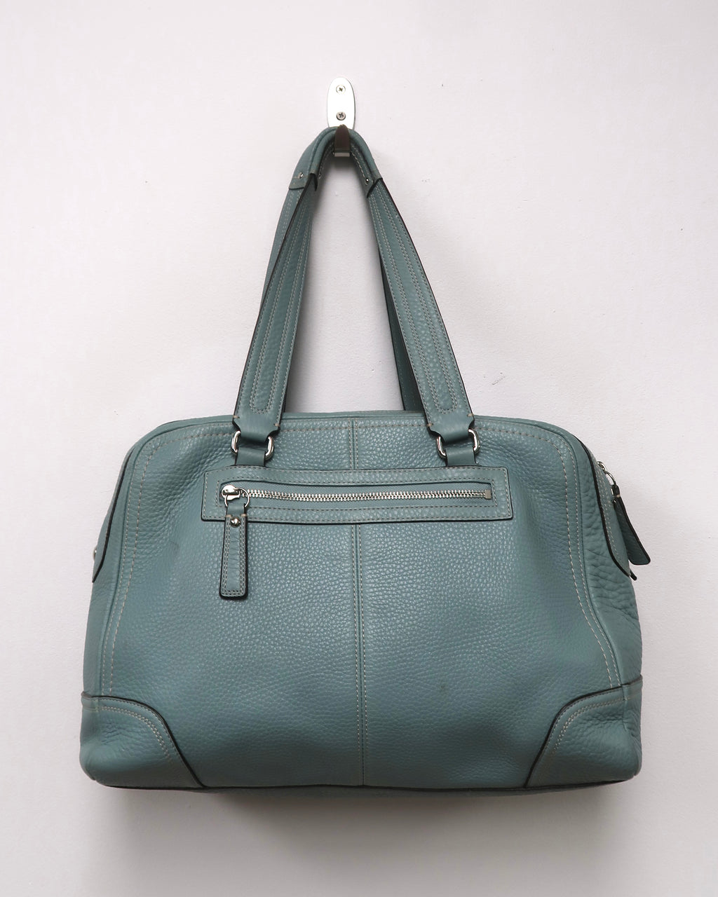Teal Coach Pebbled Leather Hamilton Hampton Satchel